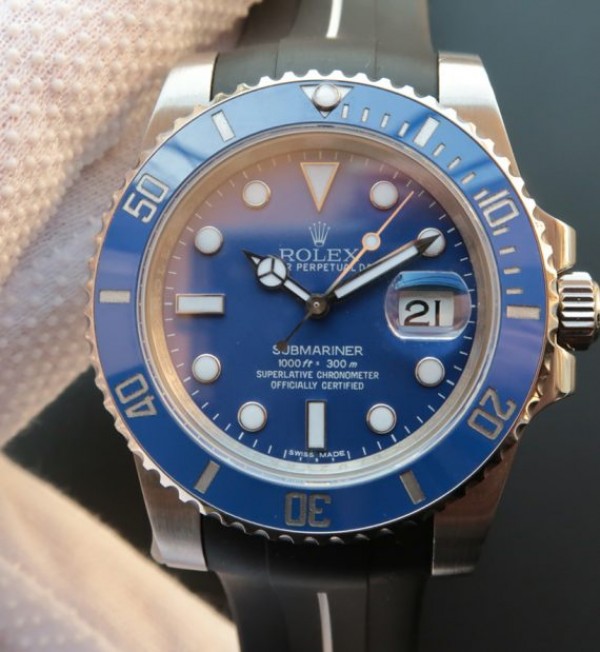 Replica Rolex Submariner 116619 LB Blue Ceramic Noob V7 Black Rubber Strap A3135 - Elite Watch Atelier