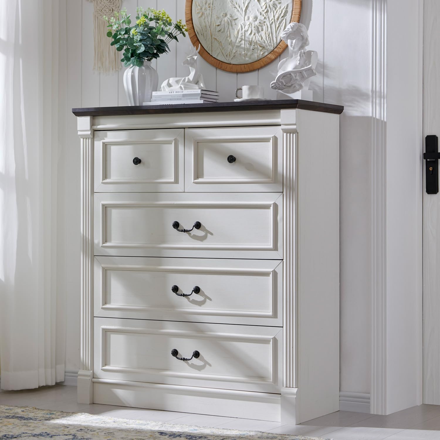 Farmhouse 5 Drawers Dresser for Bedroom, 46