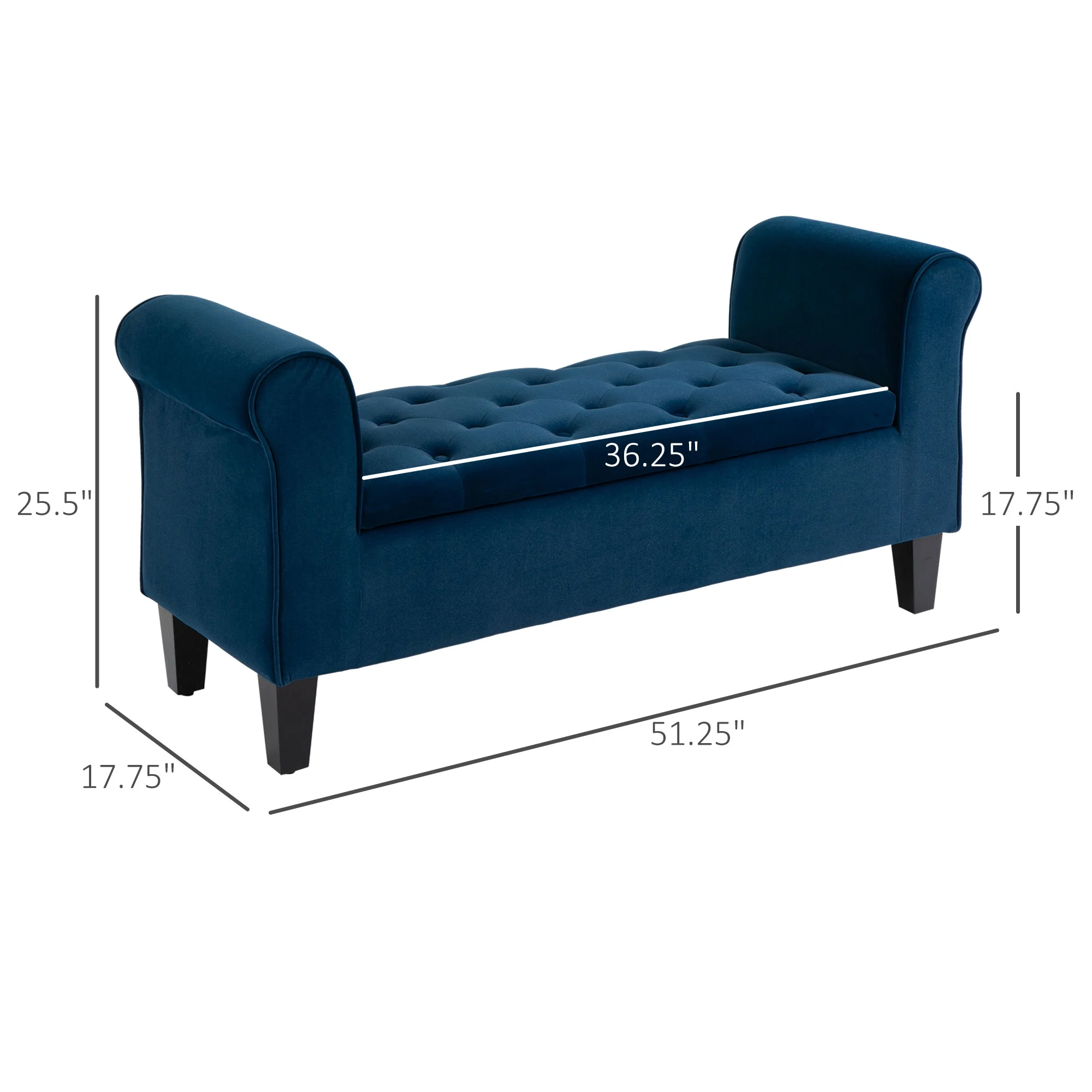 HOMCOM Button-Tufted Storage Ottoman Bench, Upholstered Bench with Rolled Armrests for Living Room or Hallway, Blue - Image 4
