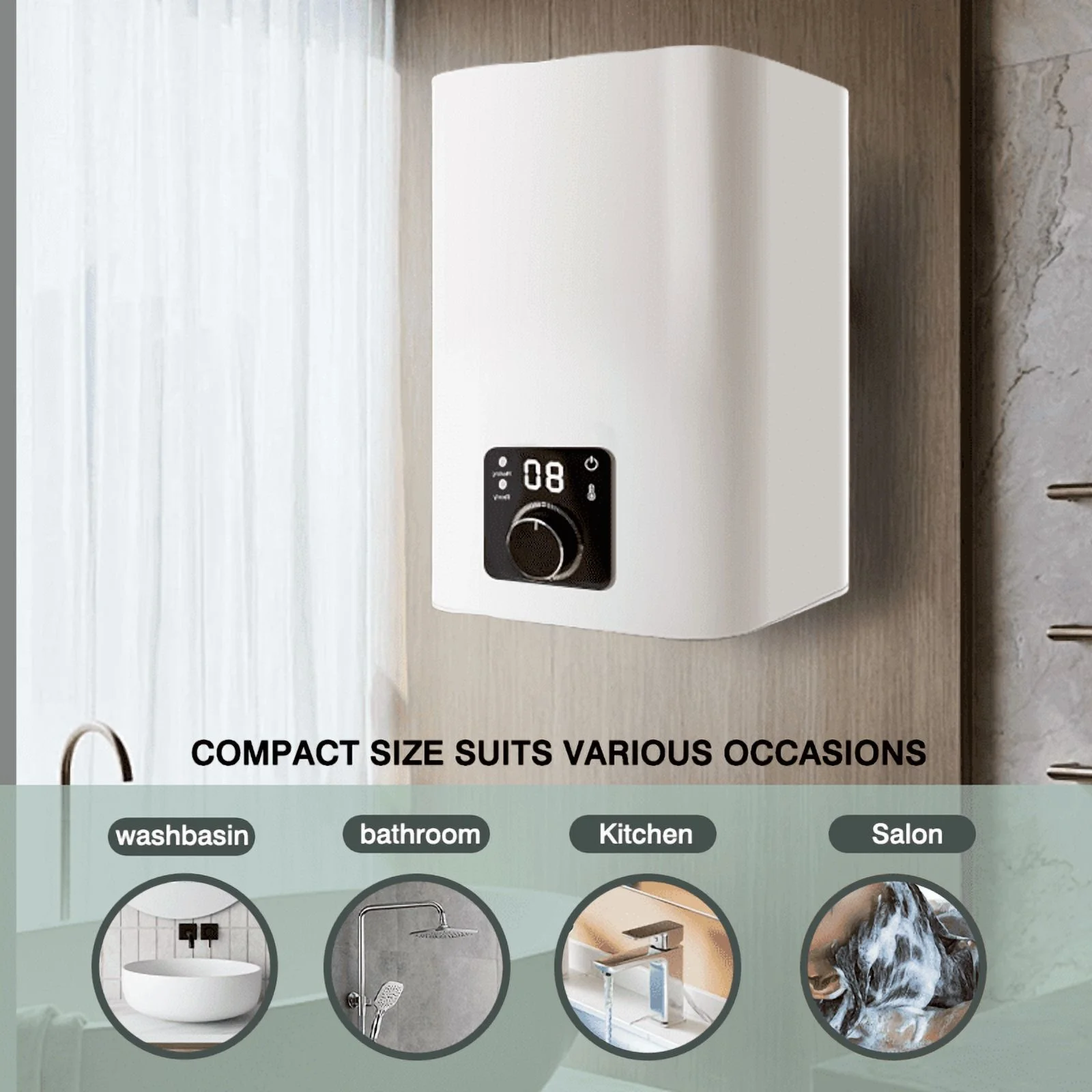 8 gallon mini instant electric water heater, 110V/1500W, kitchen sink quick heating water heater, bathroom household energy-saving water heater, instant heating, saving electricity and space