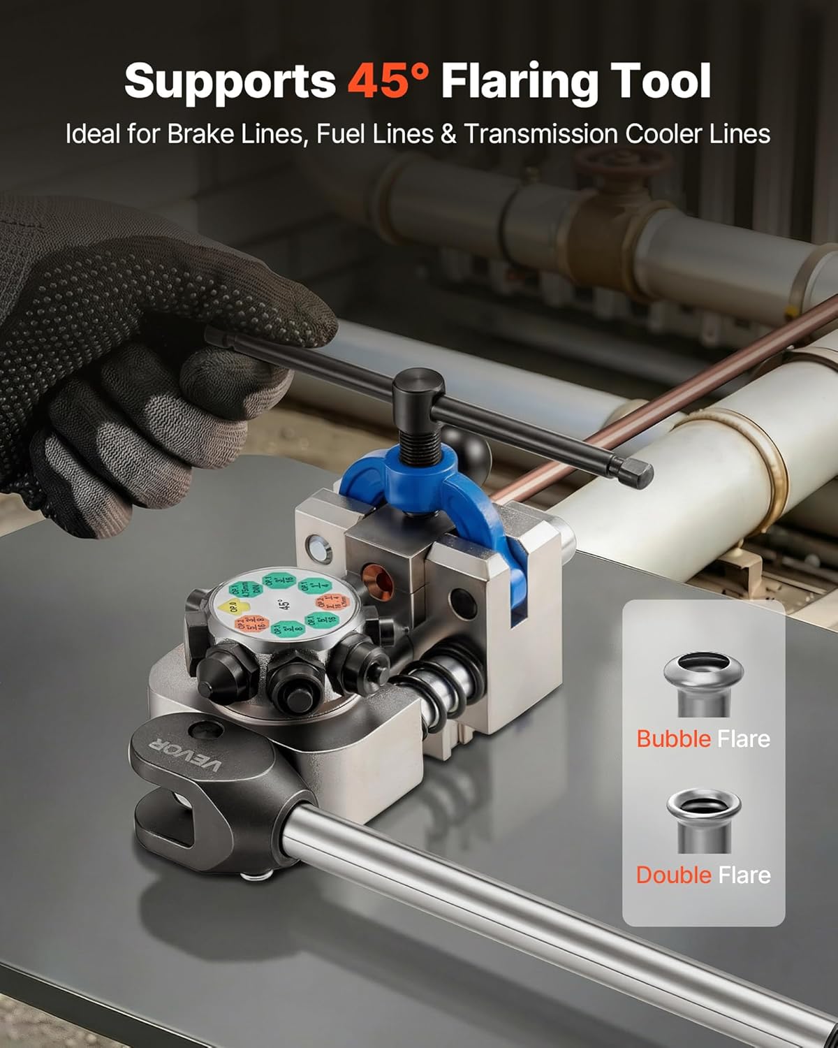 VEVOR Professional Brake Line Flaring Tool, 45 Degree Double Flare Bubble Flare Tool Kit for 3/16