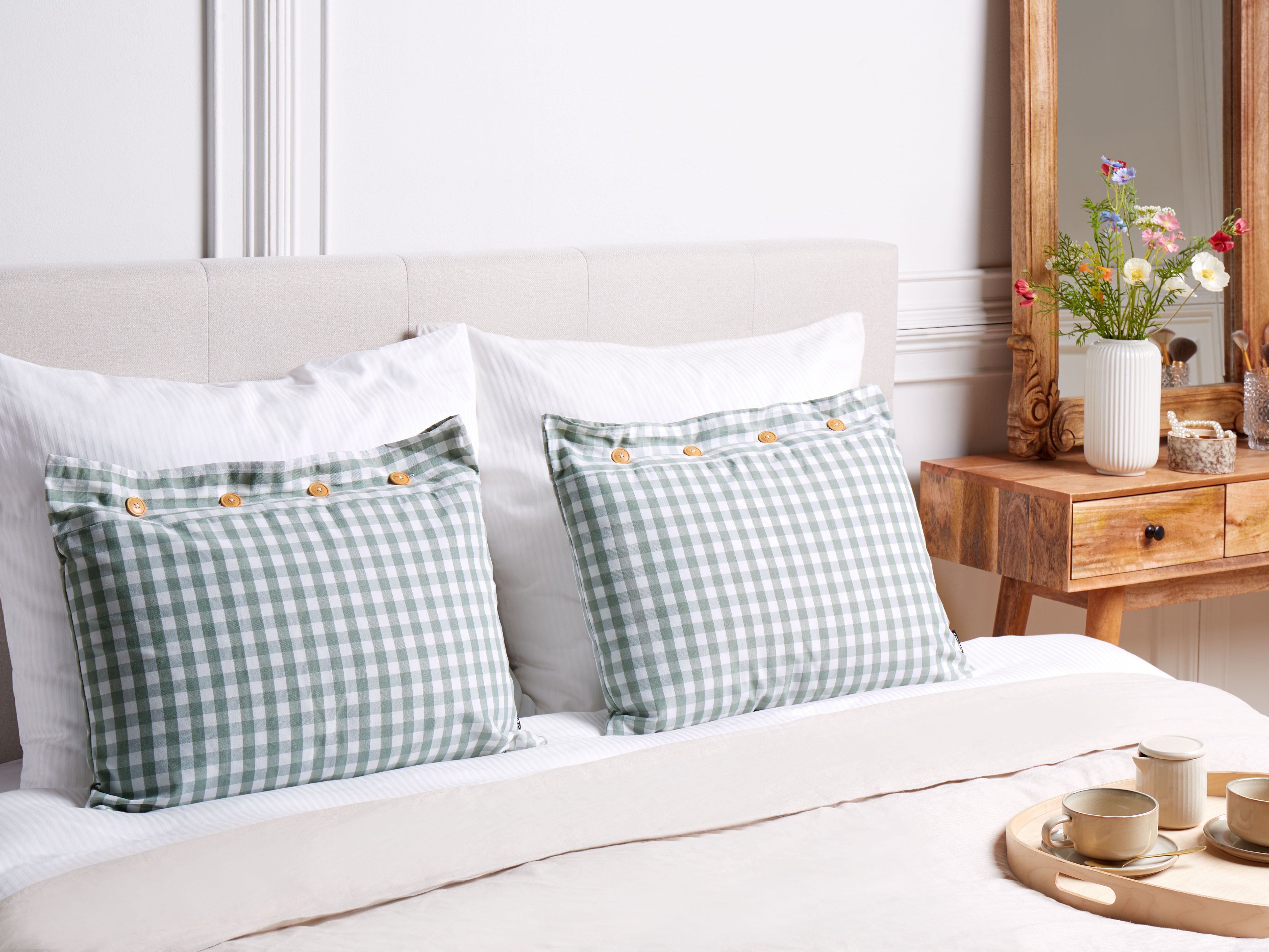 Set of 2 Decorative Cushions TALYA 40 x 60 cm Mint Green Checked