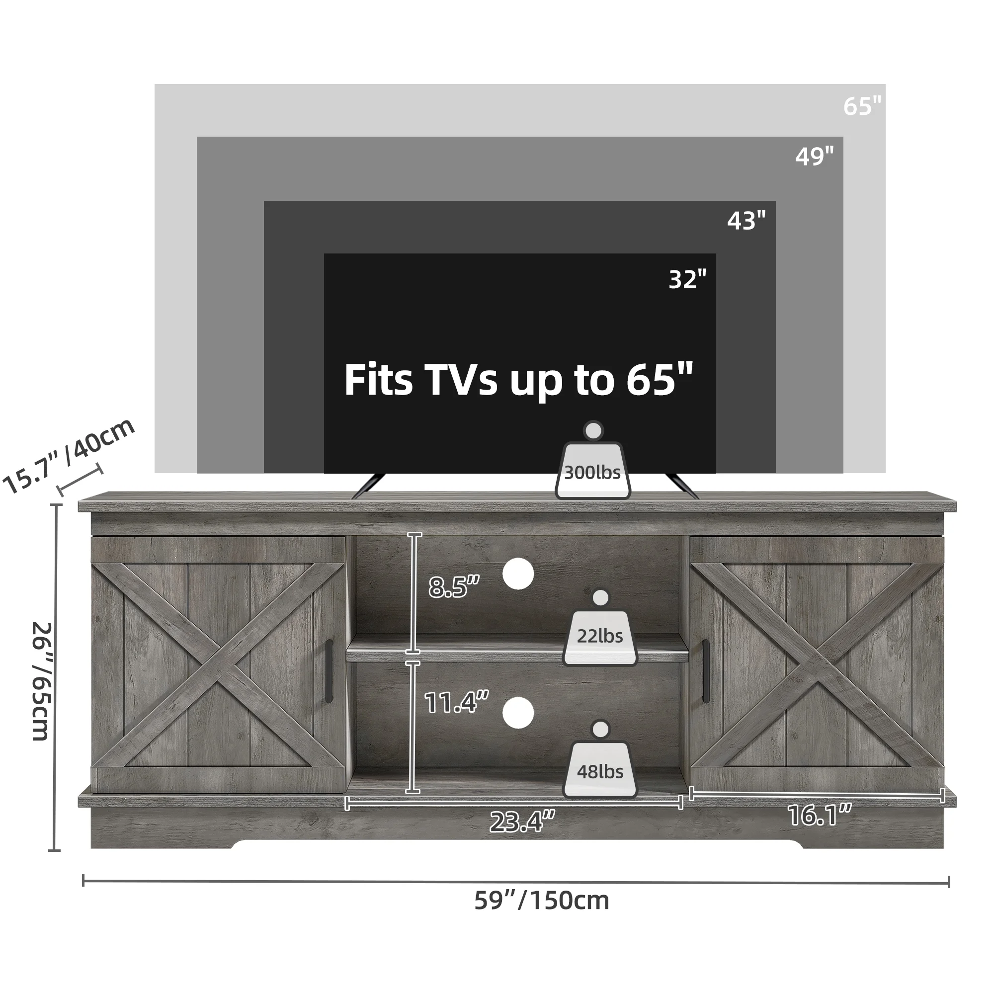 Dextrus Farmhouse TV Stand for 65 inch TV, Entertainment Center for Living Room, TV Media Console Cabinet, Grey Wash - Image 30