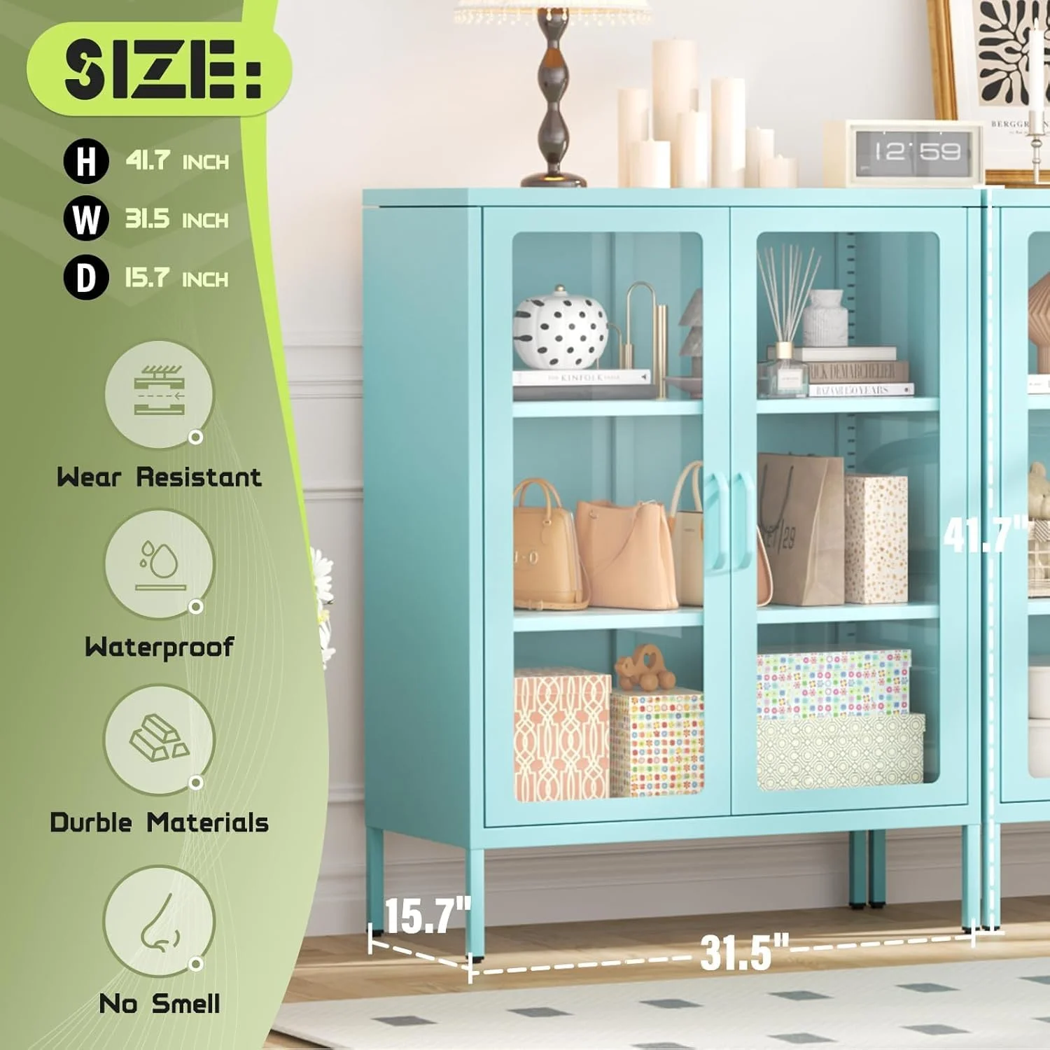 SUNCROWN Metal Storage Cabinet, Curio Display Cabinet with 2 Glass Display Door and 4 Shelves, Side Storage Organize, Modern Bookshelf Cabinet for livingroom, Bedroom, Kitchen, Black - Image 37