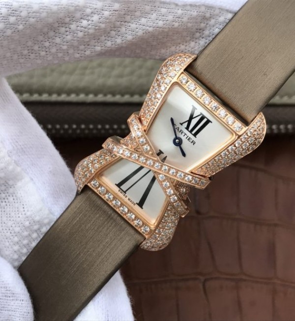 Replica Cartier High Jewelry Watches RG WJ306014 White Dial Brown Fabric Strap - Elite Watch Atelier