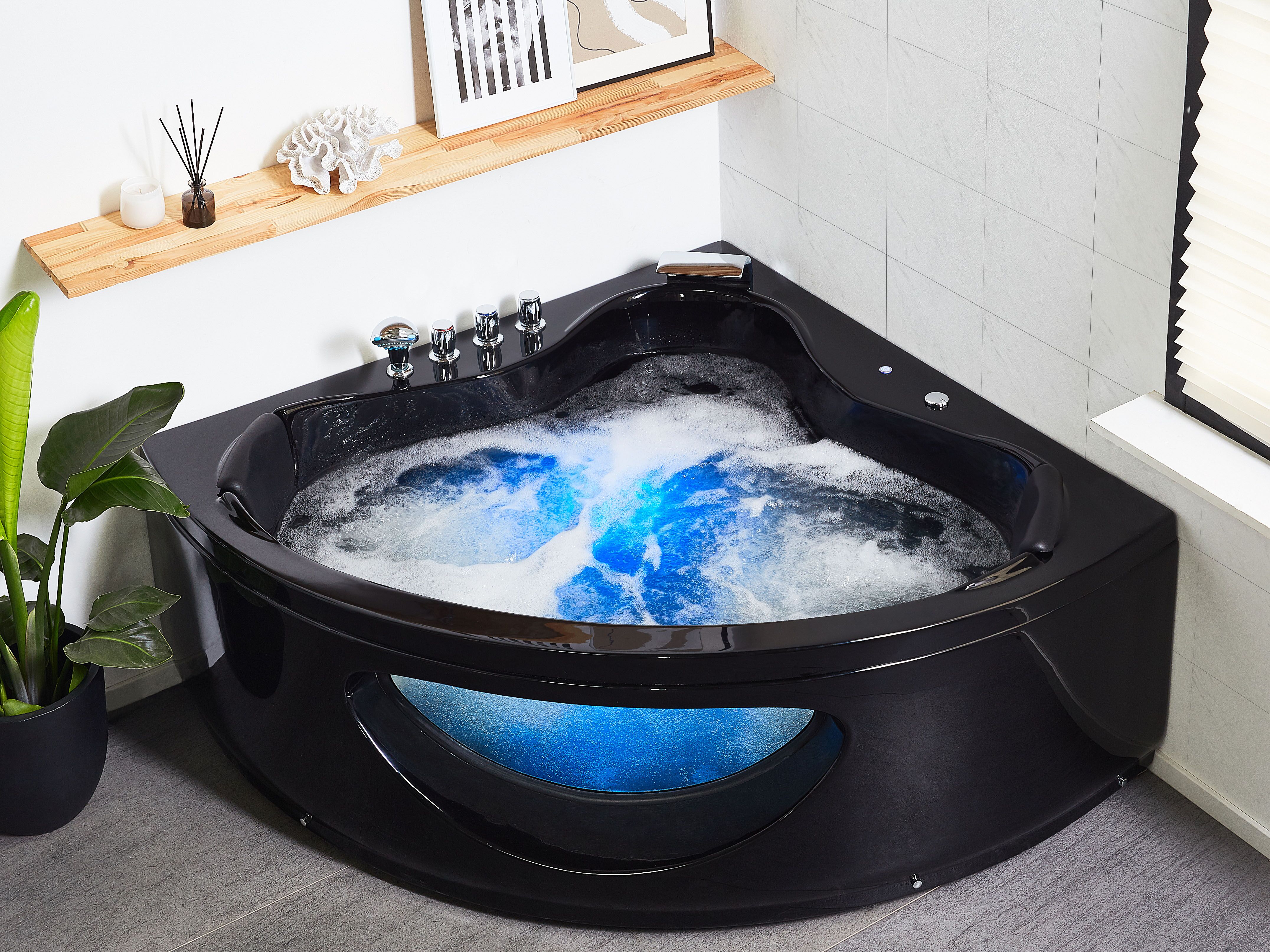 Corner Hot Tub with LED TOCOA 2050 x 1460 mm Black