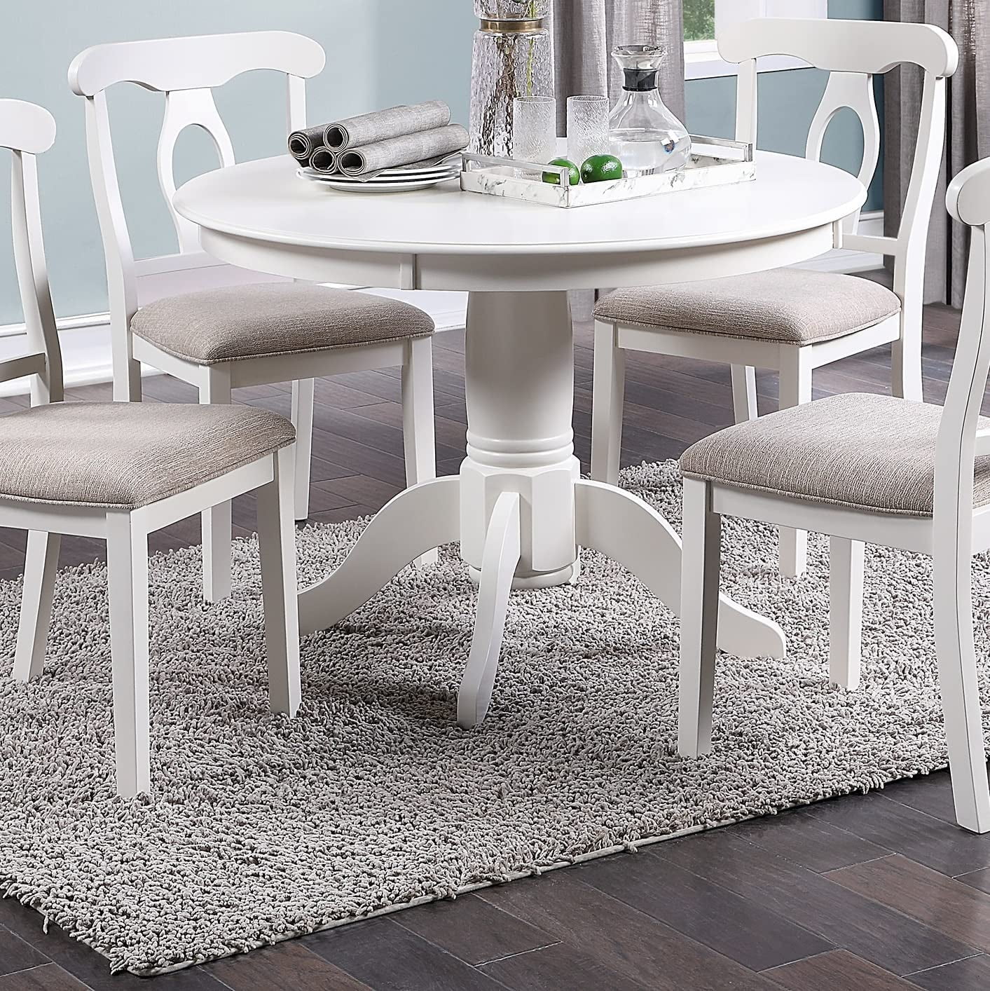 Sumdeal 5-Piece Farmhouse Dining Table Set, Wood Round Extendable Dining Table and 4 Upholstered Dining Chairs (Espresso-1Table 4 Chairs) - Image 19