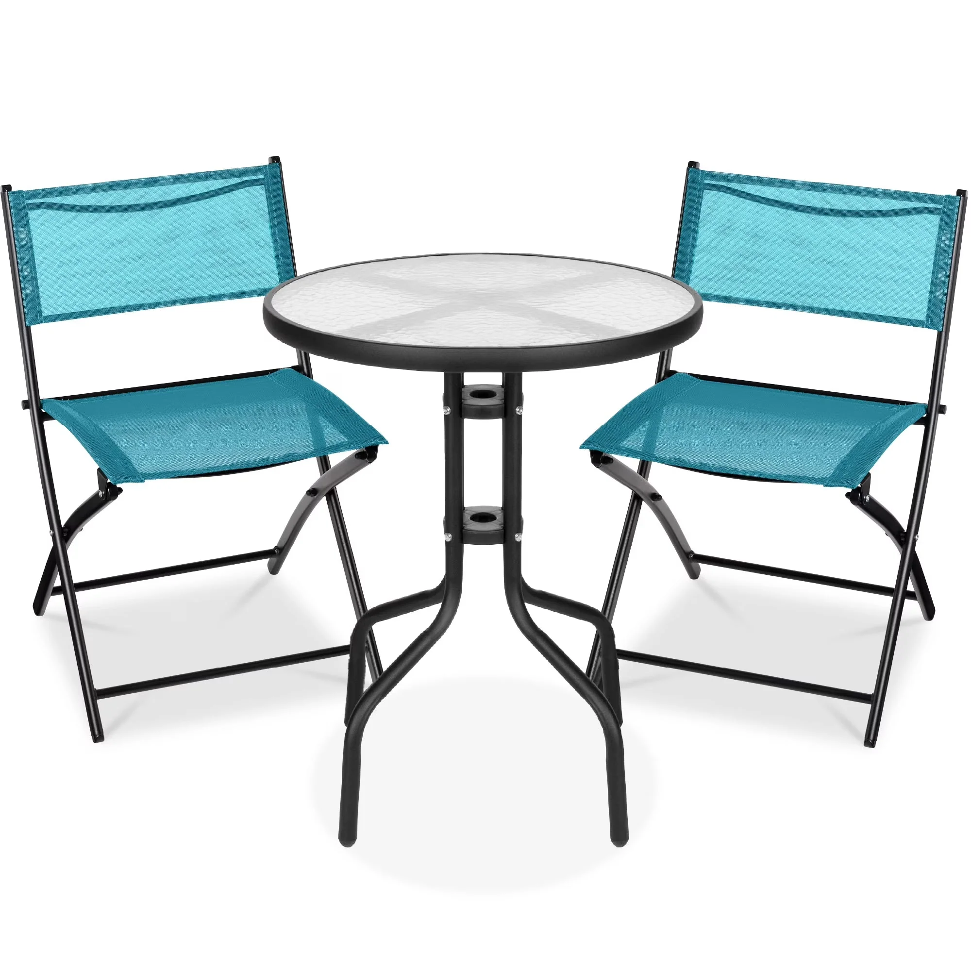 Best Choice Products 3-Piece Patio Bistro Dining Set With Glass Tabletop And Folding Chairs - Gray - Image 5 Best Choice Products 3-Piece Patio Bistro Dining Set With Glass Tabletop And Folding Chairs - Gray - Image 5