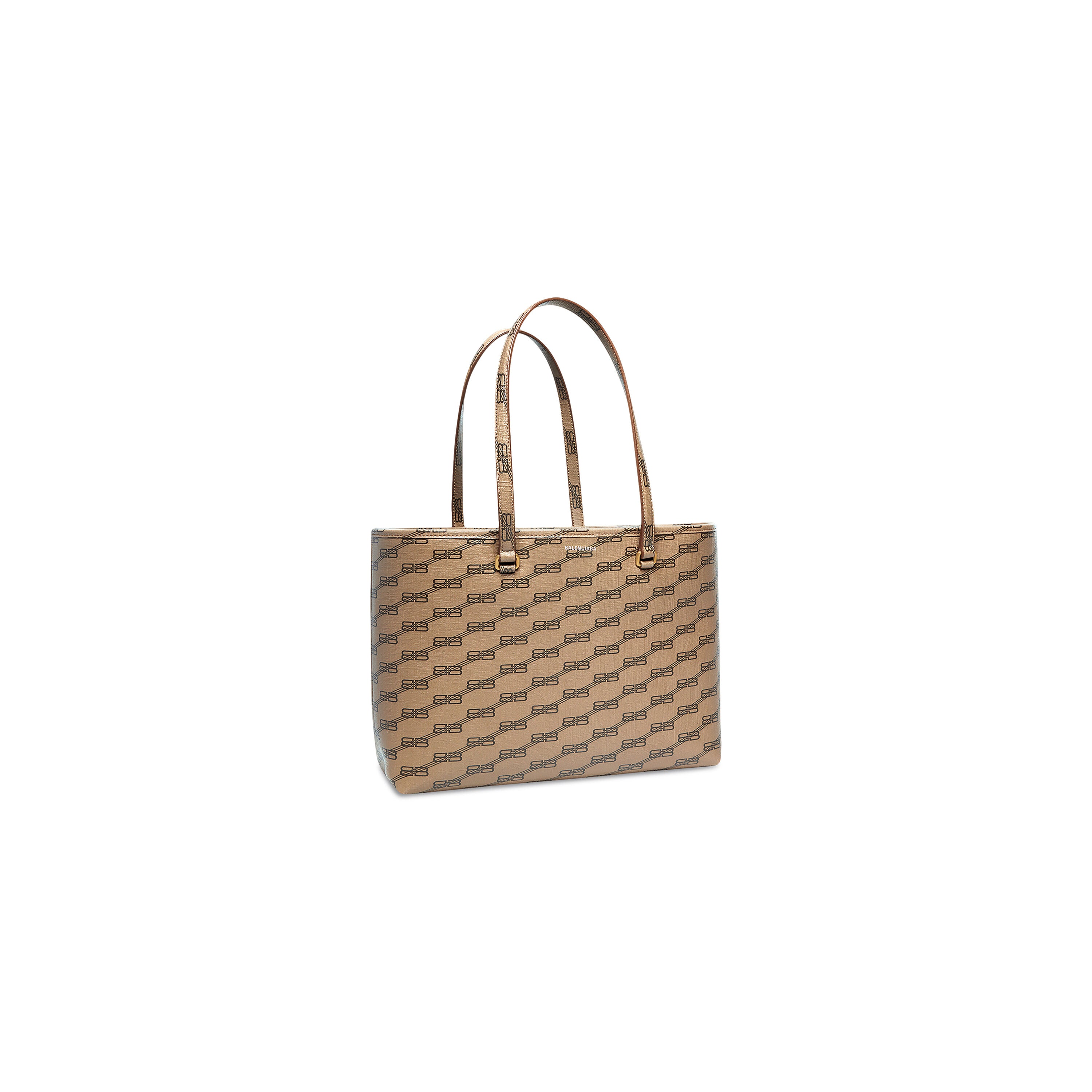 SIGNATURE MEDIUM EAST-WEST SHOPPER BAG BB MONOGRAM COATED CANVAS IN BEIGE - Replicaclubs