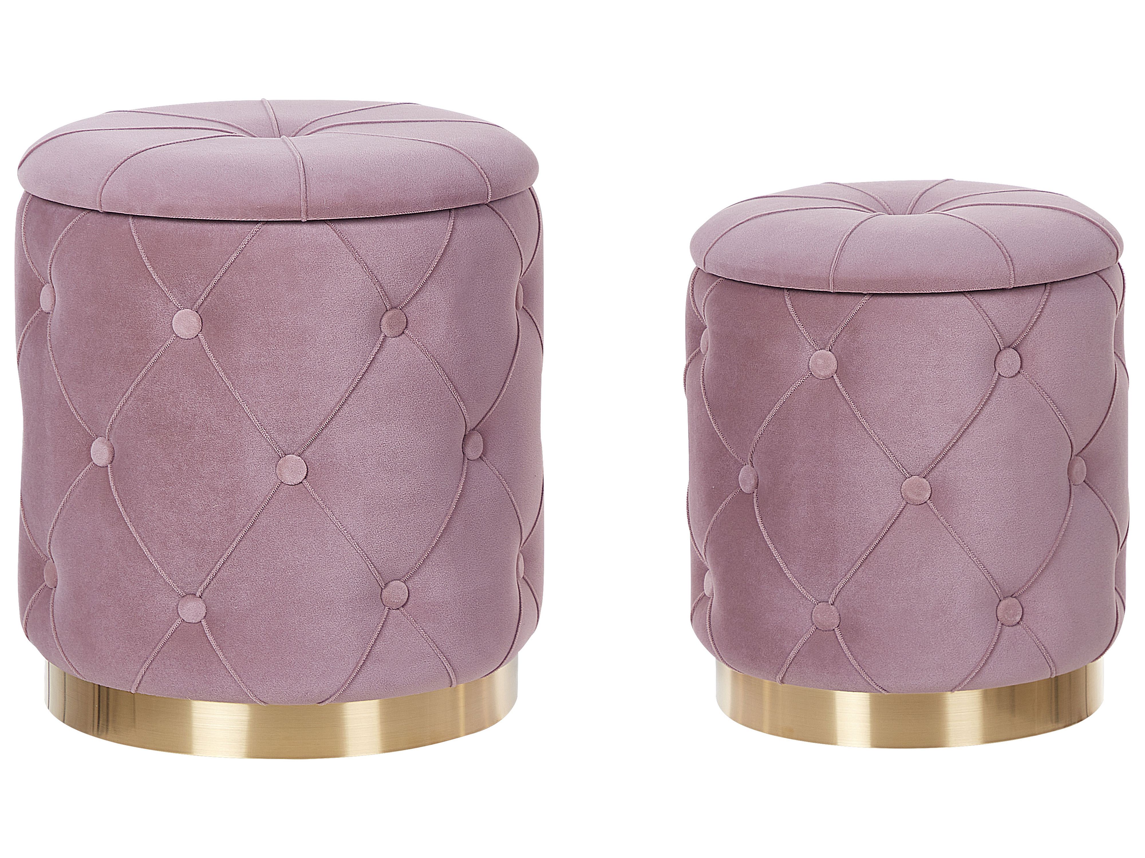 Set of 2 Storage Pouffes PUEBLO Velvet Pink