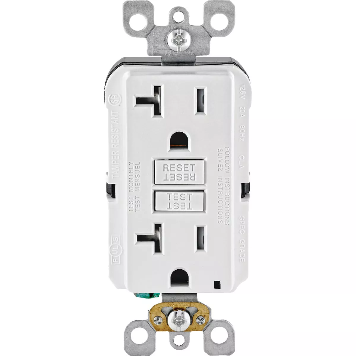 Leviton SmartlockPro Self-Test 20A White Commercial Grade Tamper Resistant 5-20R GFCI Outlet