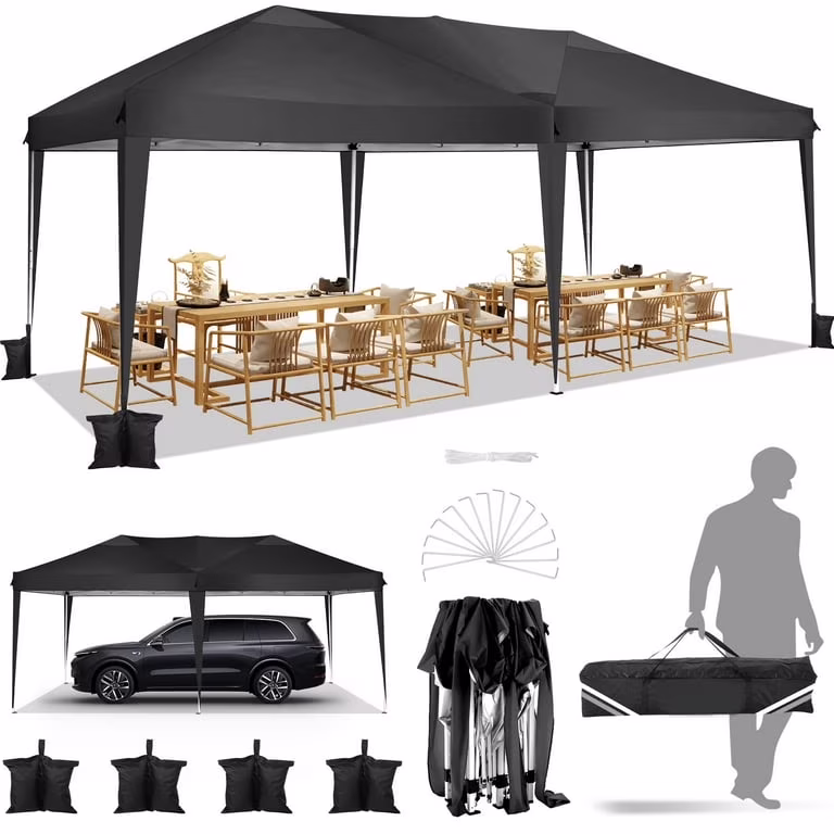 SANOPY 10'x10' EZ Pop Up Canopy Tent Outdoor Party Instant Shelter Portable Folding Beach Canopy with 4 Sandbag & Carrying Bag, Black - Image 10