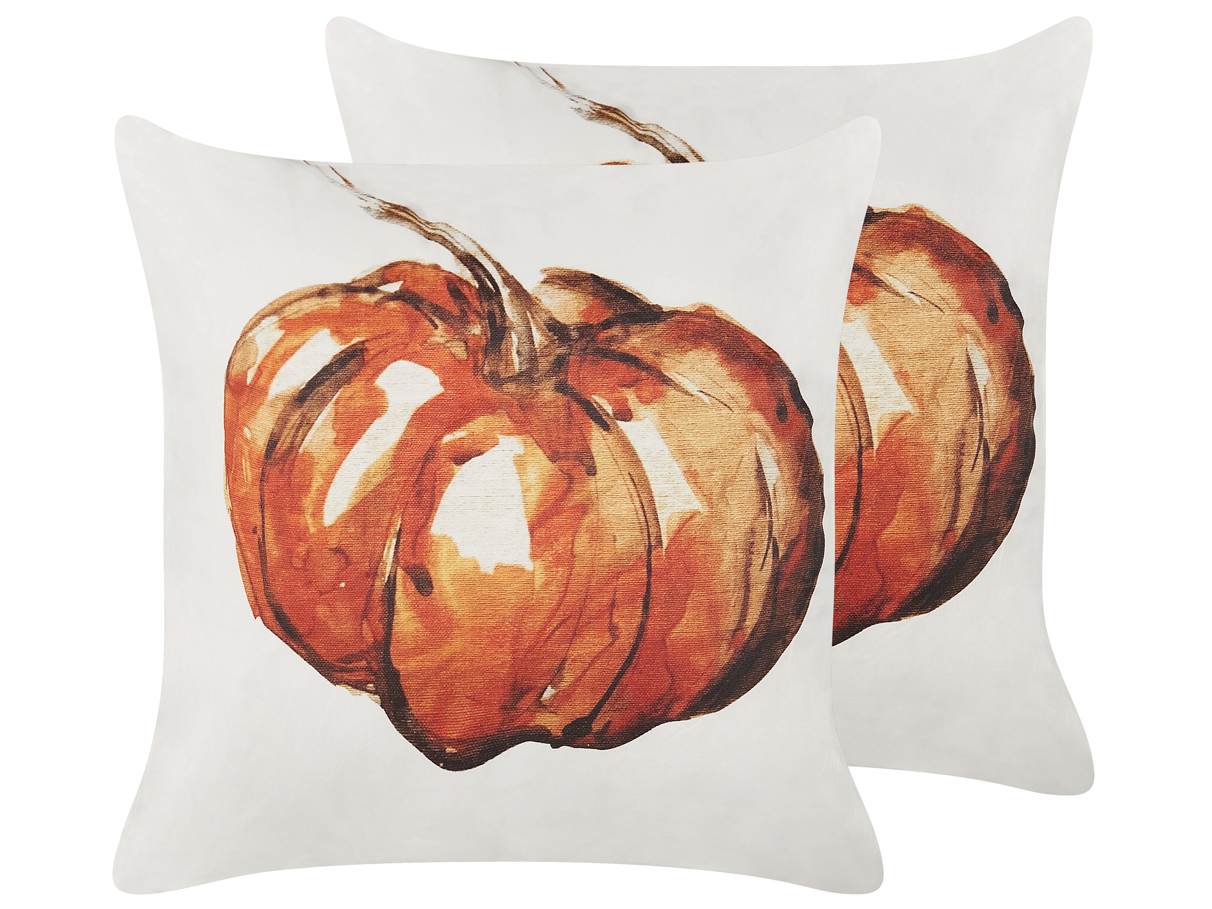 Set of 2 Decorative Cushions CURBITA Velvet 45 x 45 cm Beige Plant Pattern