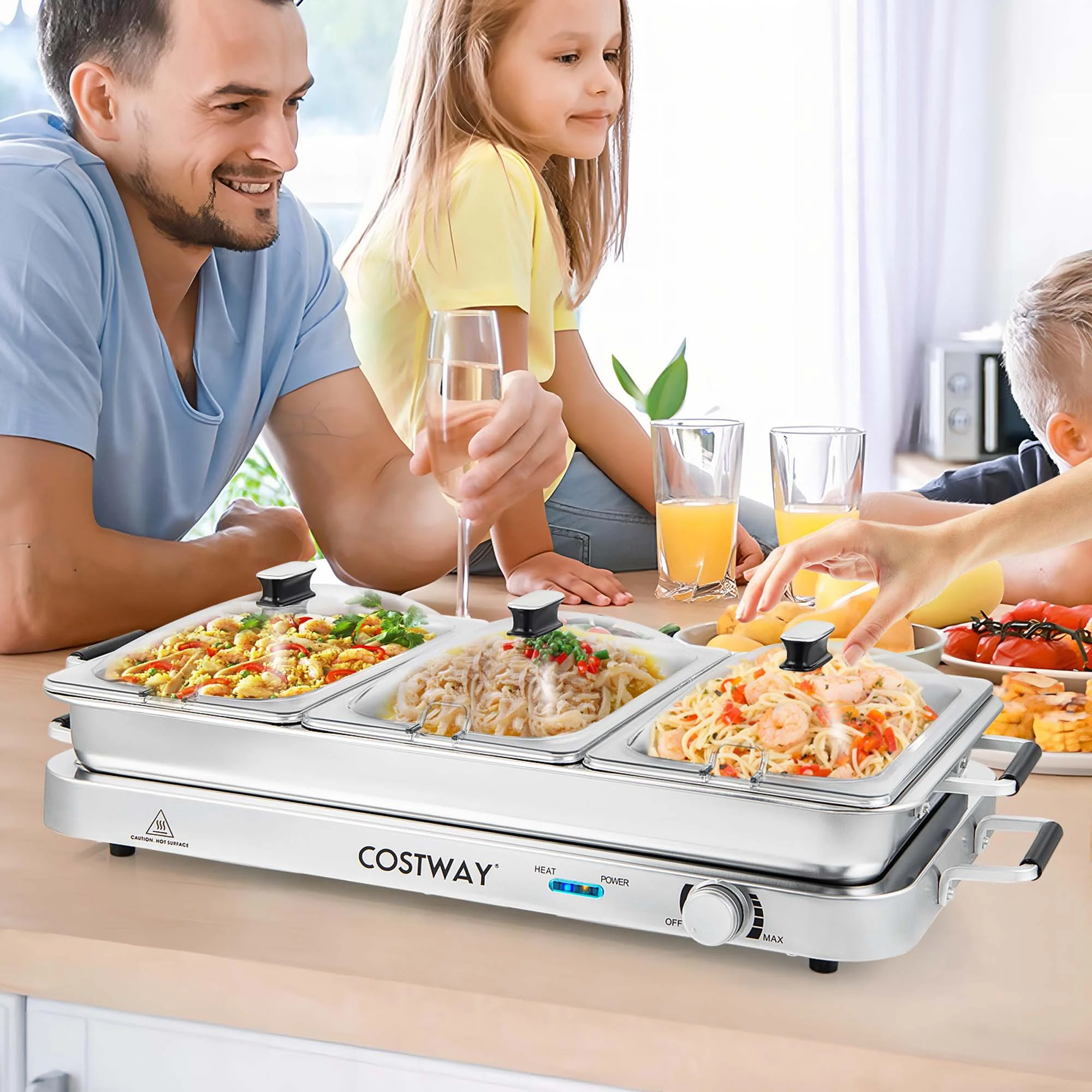Costway Food Warmer Buffet Server 450W Stainless Steel Electric Warming Tray for Parties - Image 4