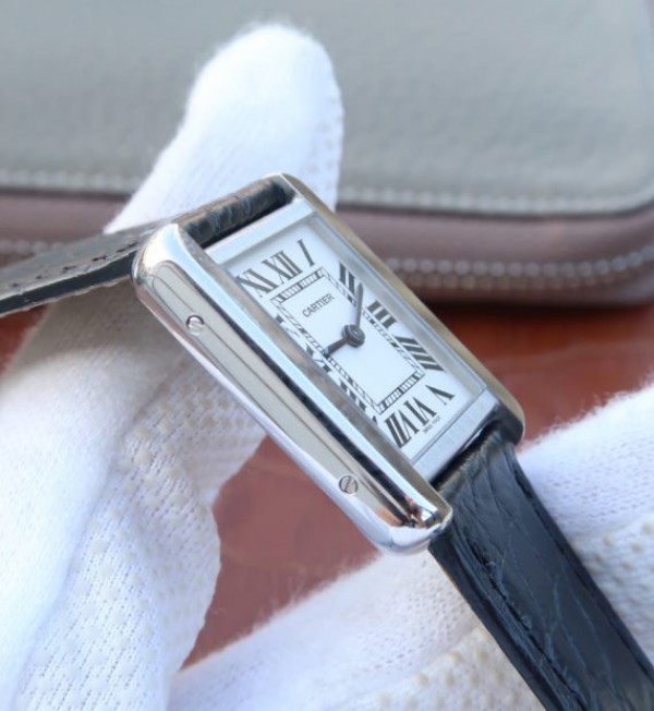 Replica Cartier Tank Solo SS White Dial Black Leather Strap Ronda Quartz - Top club