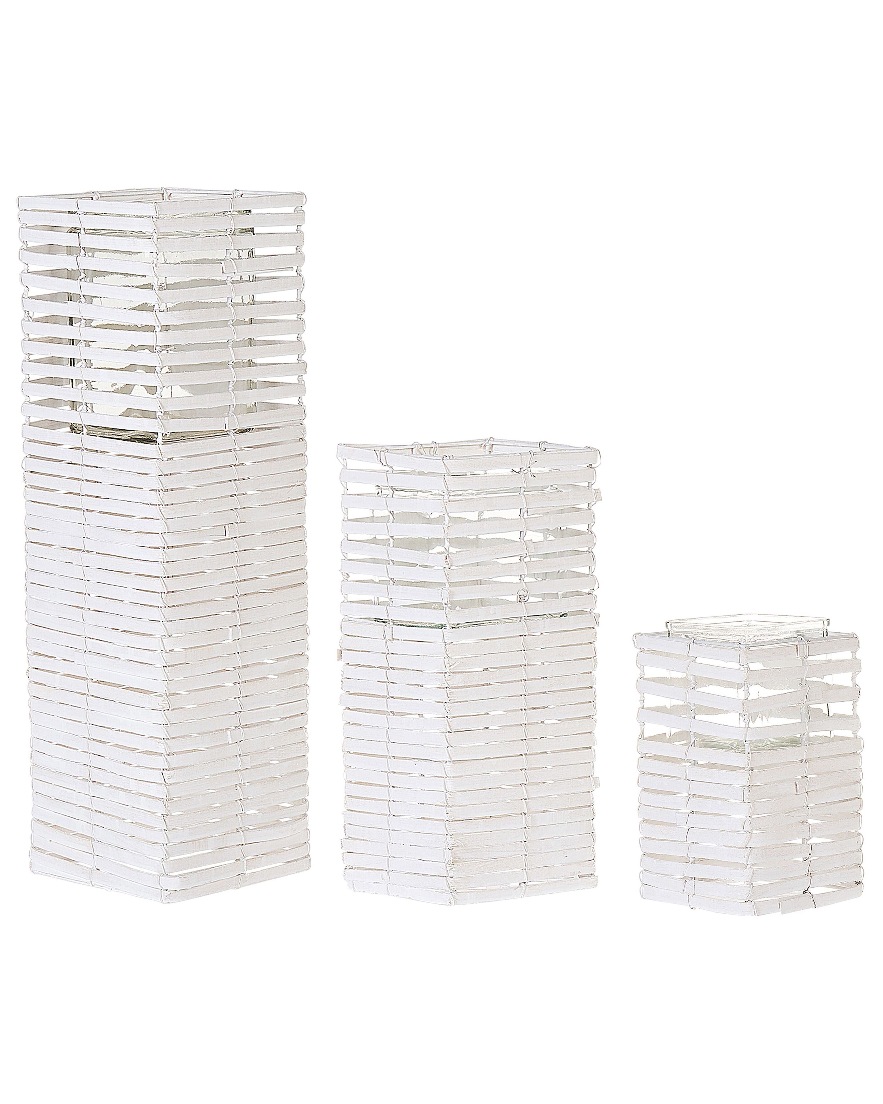 Set of 3 Candle Holders MAROLA Poplar Wood 54/34/20 cm White