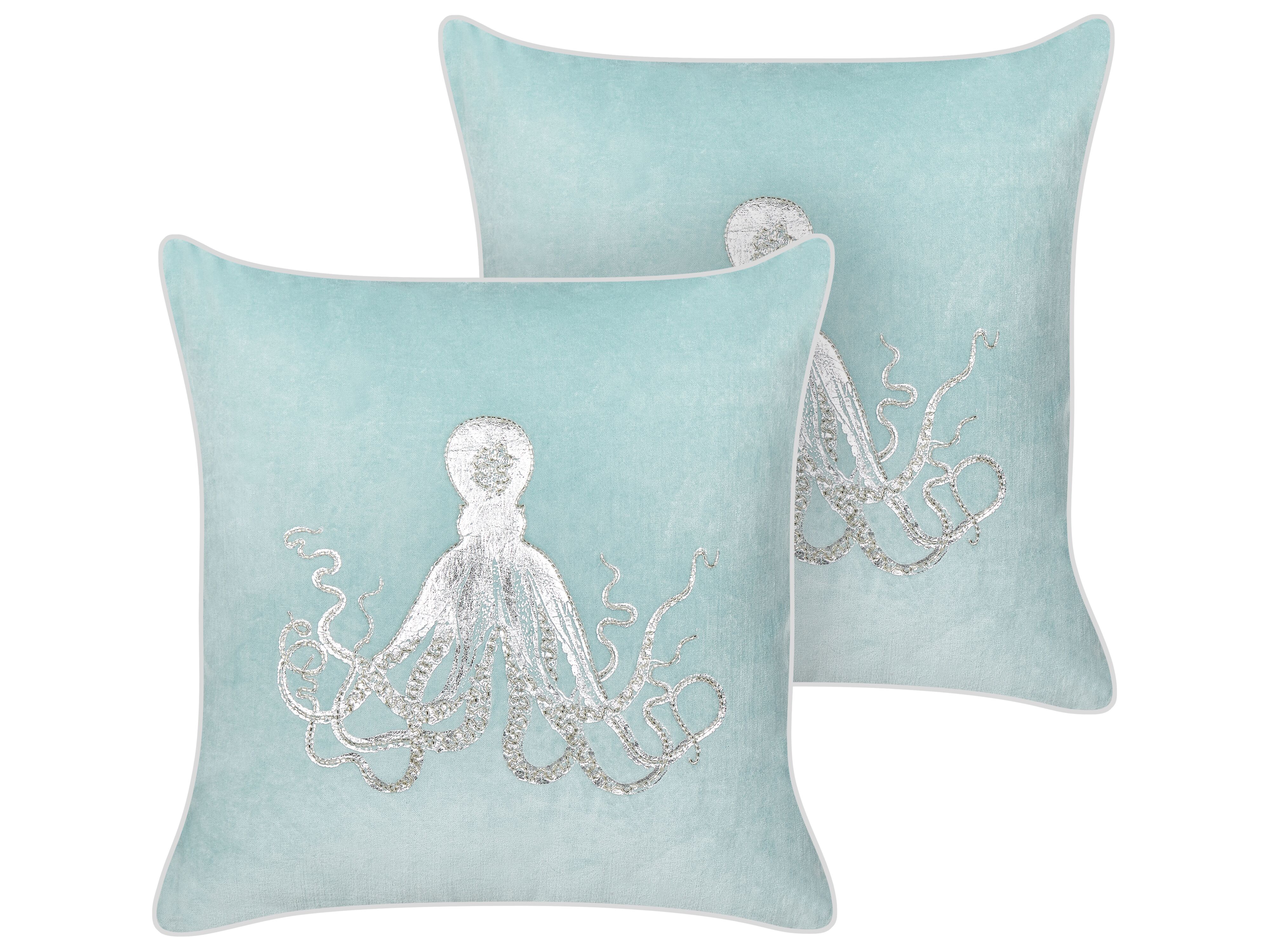 Set of 2 Decorative Cushions LAMINARIA Velvet 45 x 45 cm Light Blue Animal Pattern