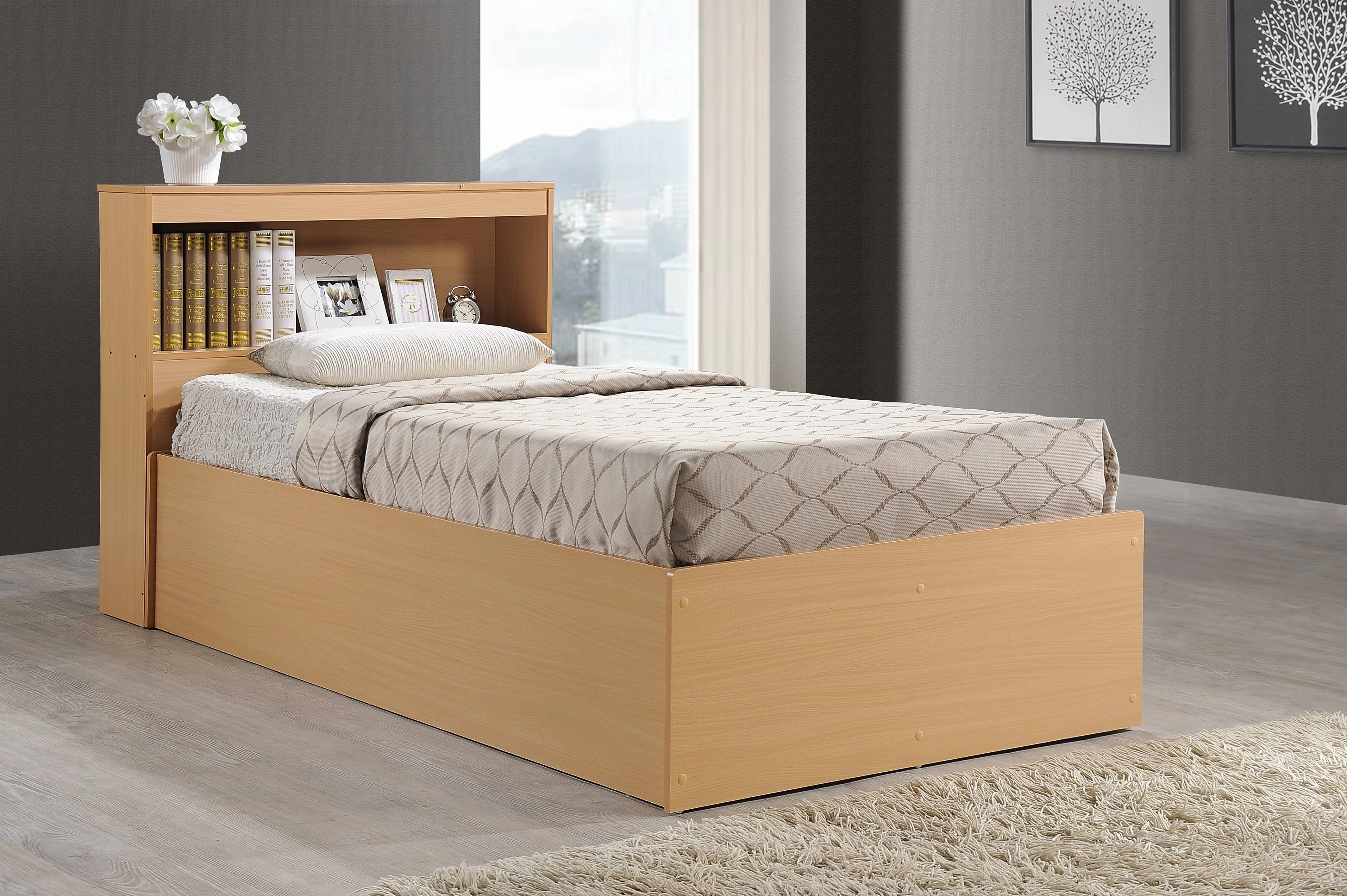 Hodedah Twin-Size Captain Bed with 3-Drawers and Headboard in White - Image 49