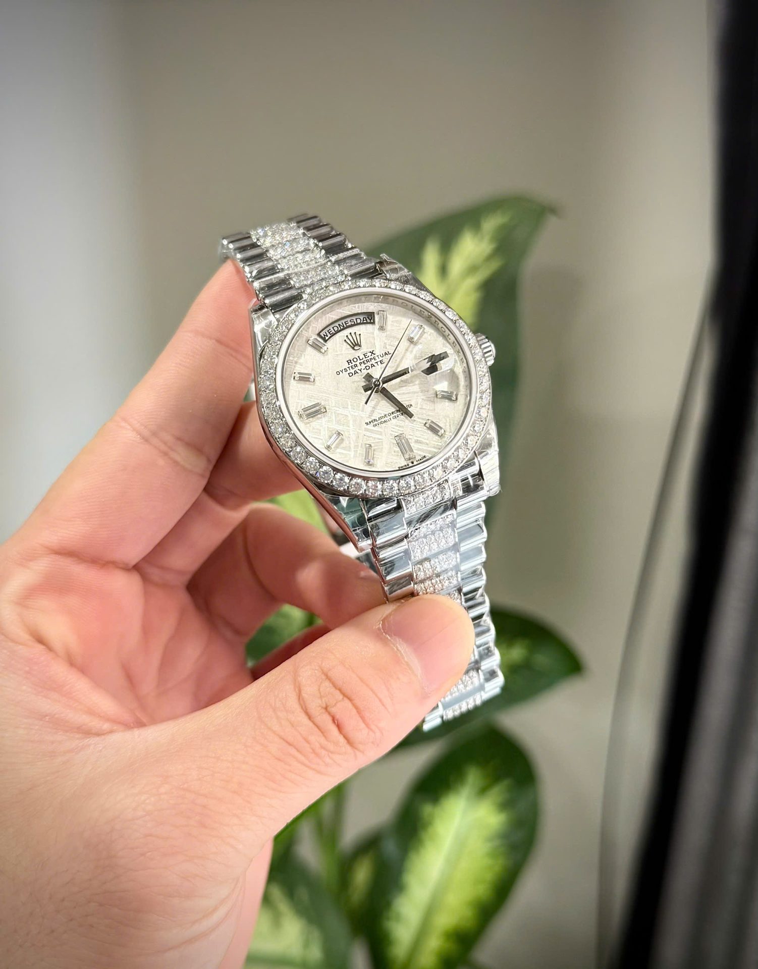 Rolex Day-Date Meteorite Dial Custom Moissanite Daimonds Copies Watches 40mm - Top club