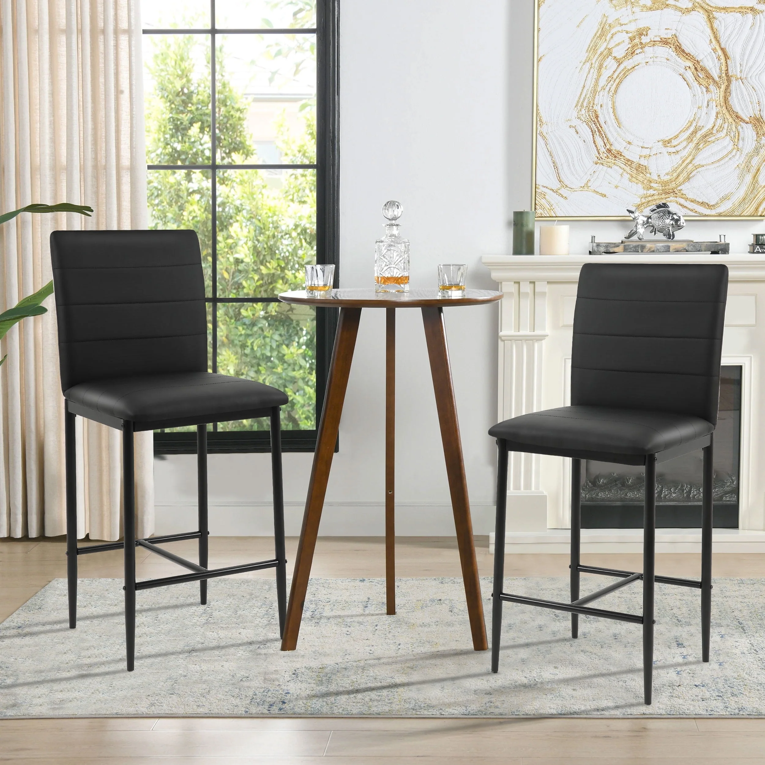 Omni House Counter Height Bar Stools Set of 2,Modern Counter Stools with Back and Footrest for Indoor & Outdoor, Pub, Kitchen Island,Black