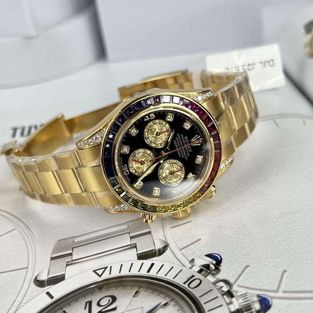 Rolex Best Replica Watch Daytona Rainbow Gold Wrapped And Moissanite Diamond Custom 40mm - Elite Watch Atelier