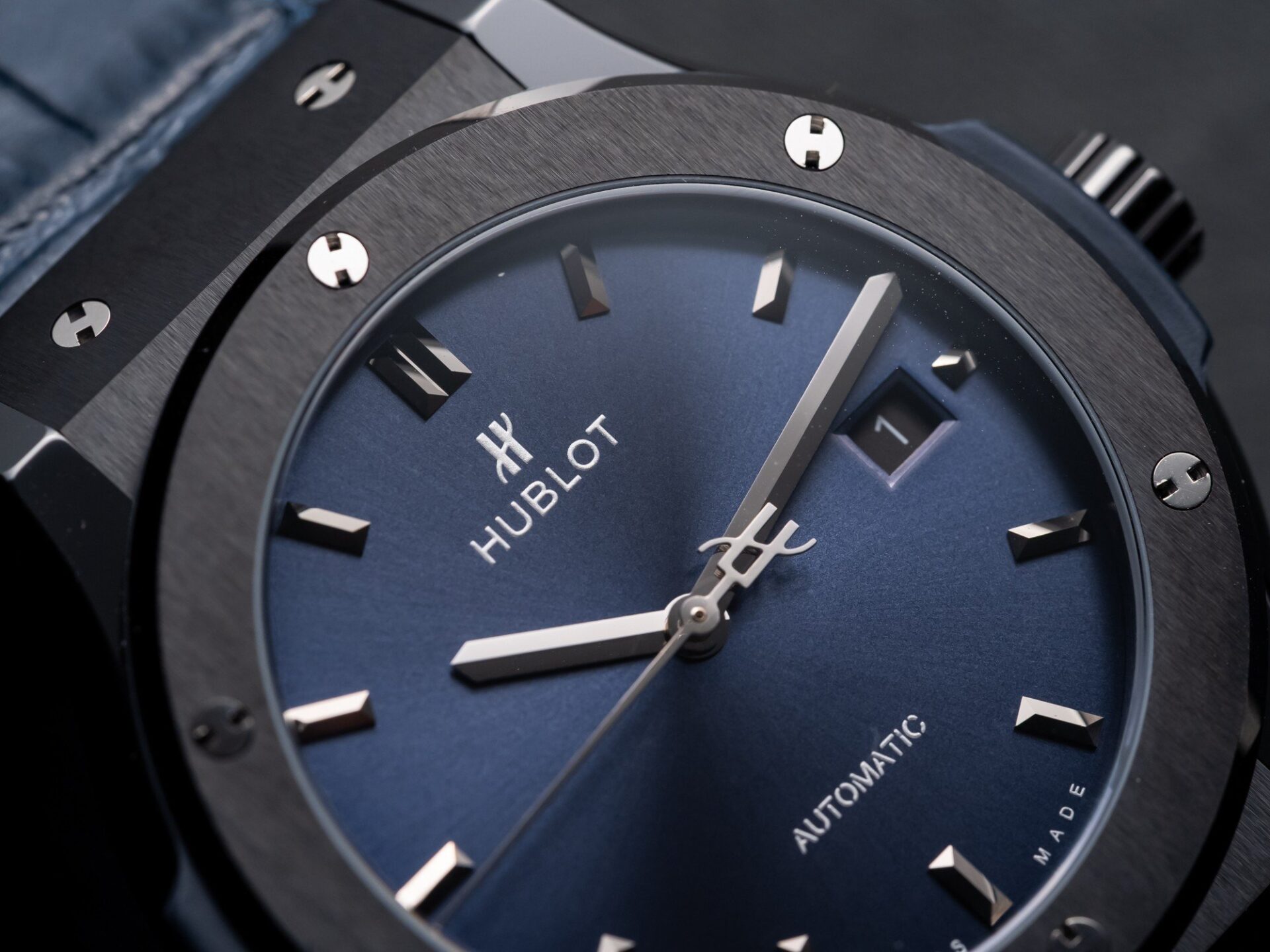 Hublot Classic Fusion Ceramic Blue Dial Replica Watch Leather Strap GS Factory 42mm - Top club