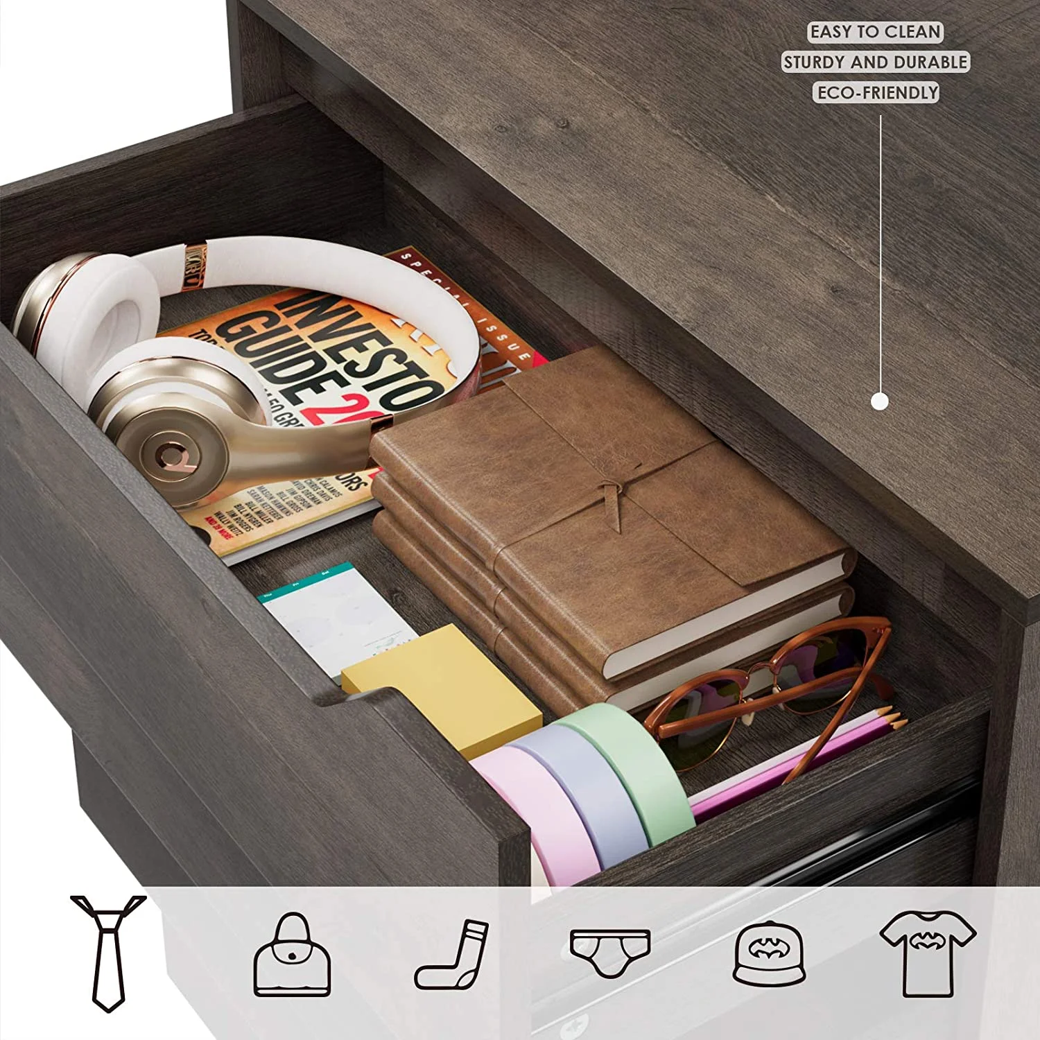 Homfa 4 Large Drawers Dresser, Modern Wood Chest of Drawers for Bedroom Hallway Living Room, White - Image 10