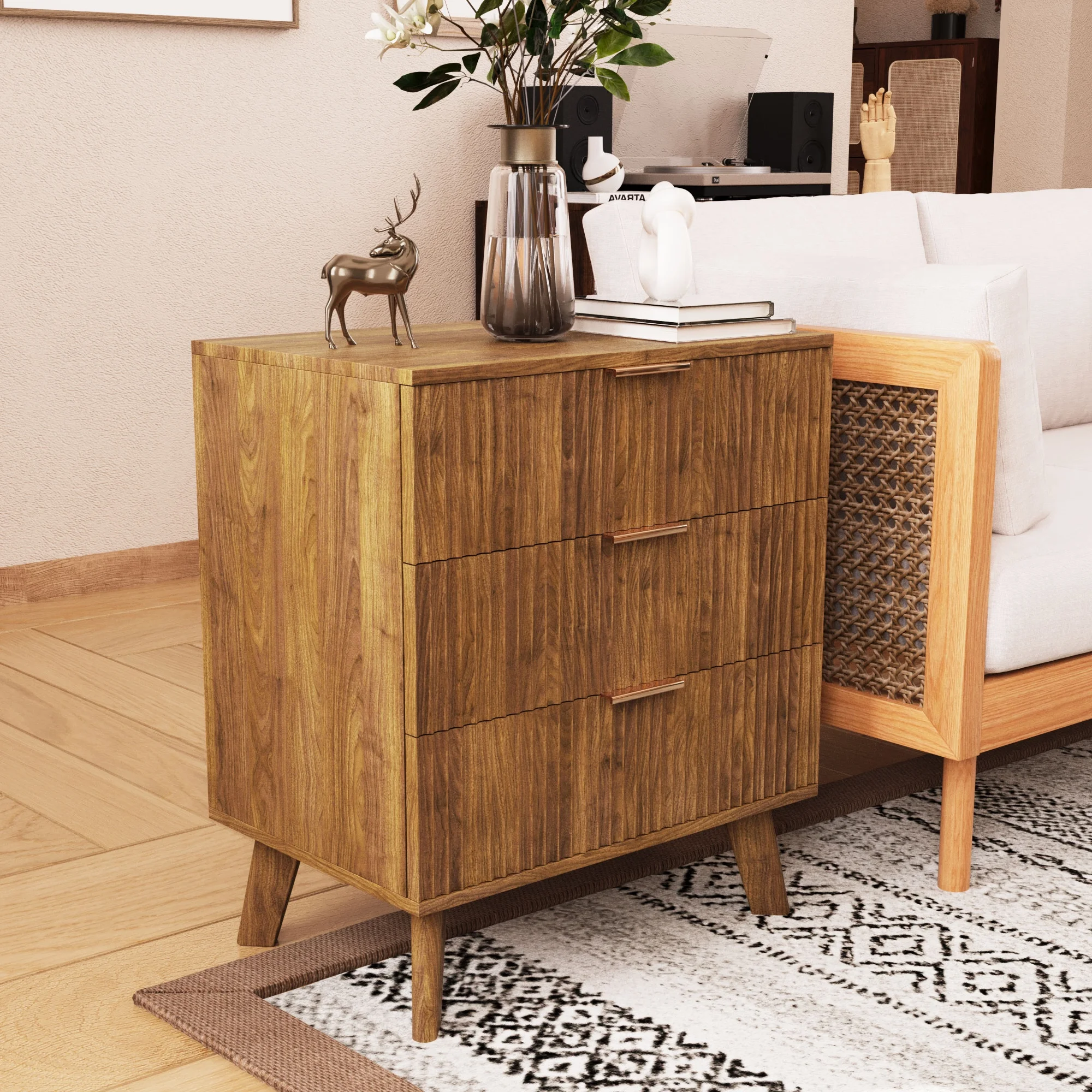 YOCWO Fluted Nightstand for Bedroom Set of 2 , Wood Bedside Table Set of 2 with Drawers, Black - Image 118