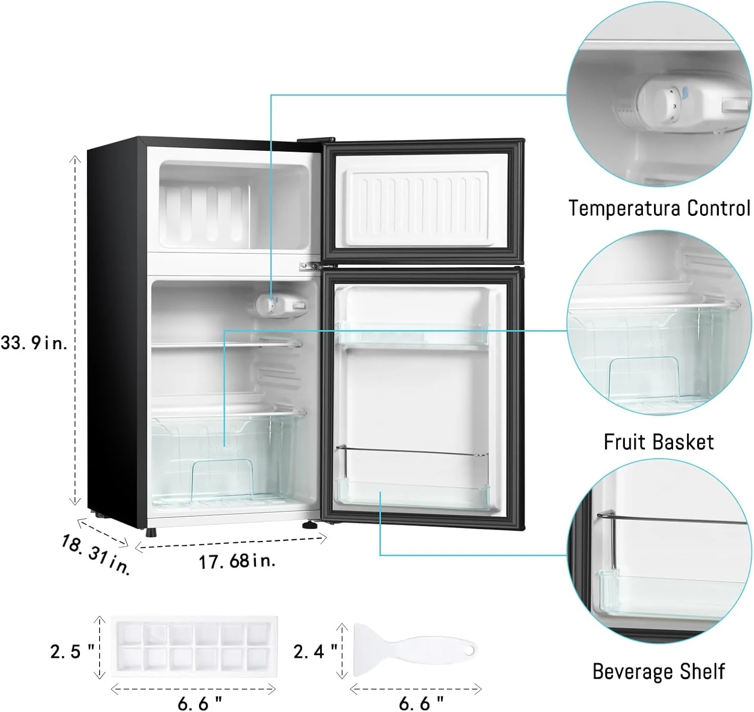 Kcpolre Pink Mini Fridge with Freezer 3.2 Cu.ft Refrigerators, Adjustable Glass Shelves, Quiet Dual Door Dorm Fridge for Bedroom, College, Office - Image 16