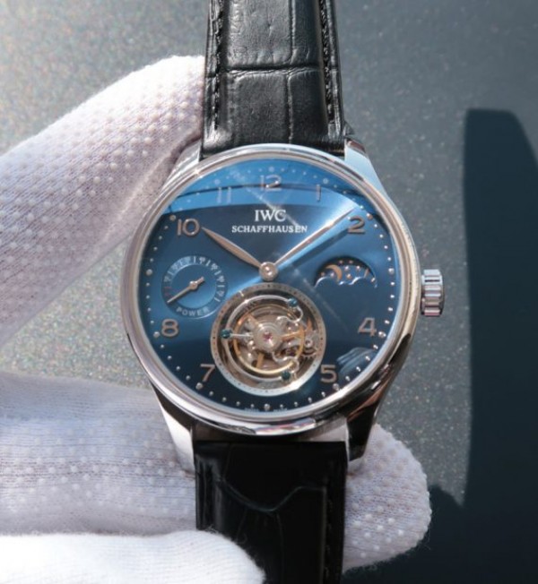 Replica IWC Portuguese Tourbillon Power Reserve Moonphase Blue Dial - Top club
