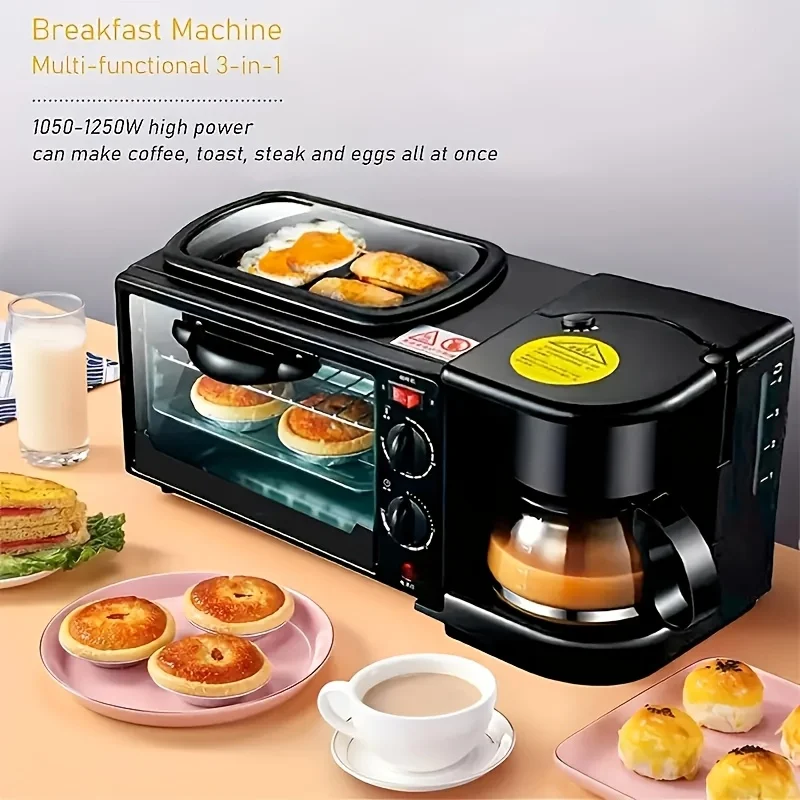 Nostalgia 3-in-1 Breakfast Station - Includes Coffee Maker, Toaster Oven, Oven, Non-Stick Fry Pan And 4-Slice Toaster - Multi-Function Breakfast Maker with Timer
