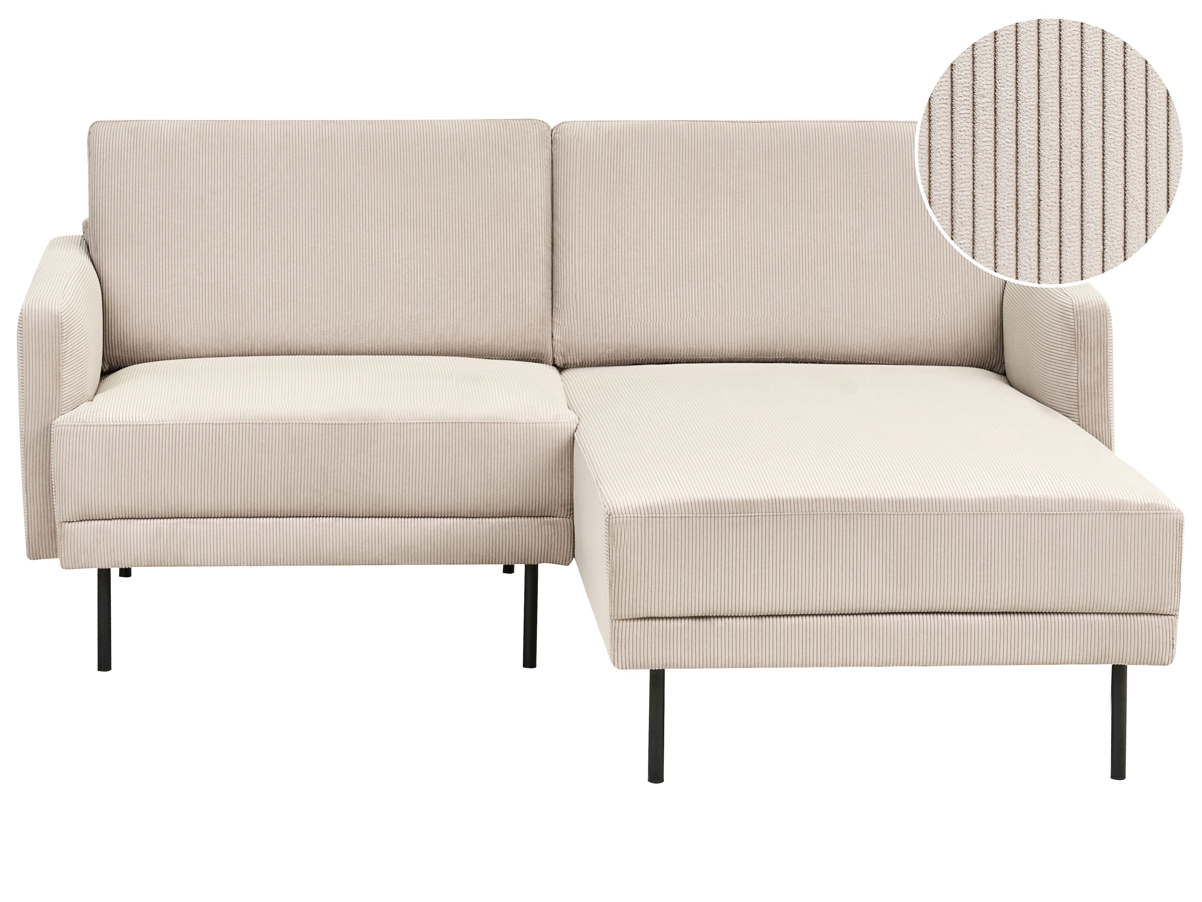 Corner Sofa 2 Seater BREDA Corduroy Beige Left Hand