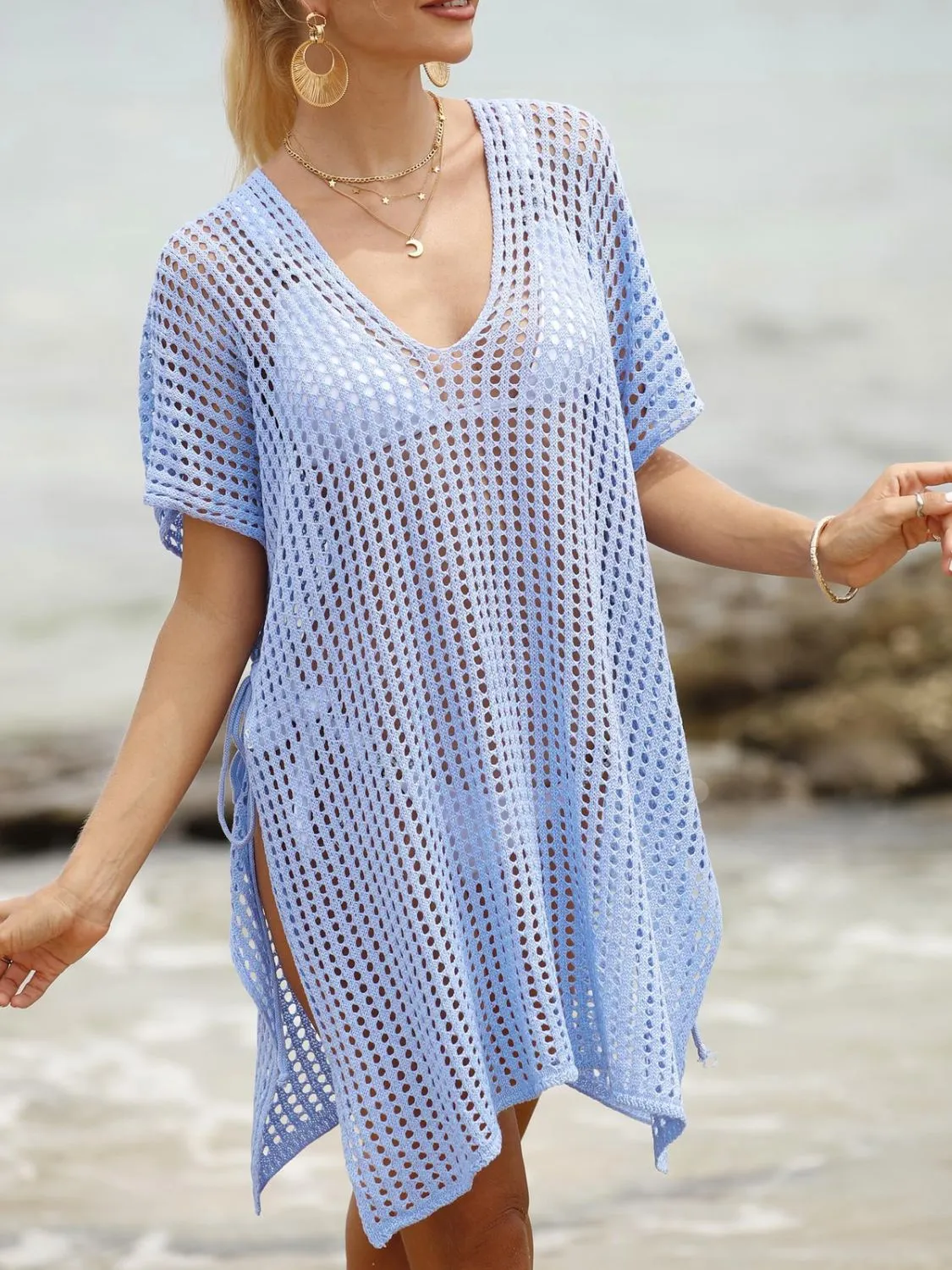 Side Tied V-Neck Cover-Up - ZKZOOK