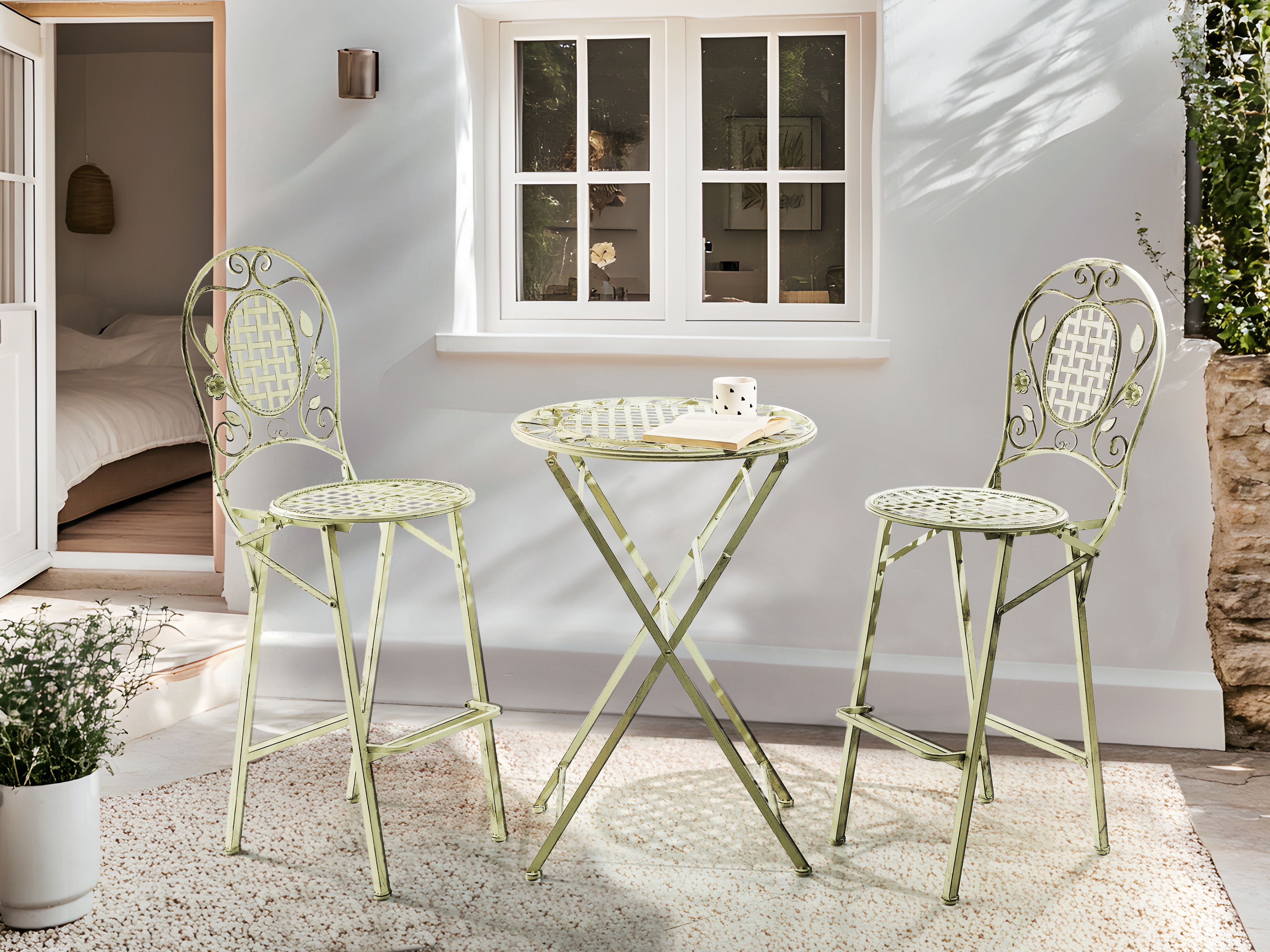Garden Bar Table BIVIO 60 cm 60 cm Metal Light Green