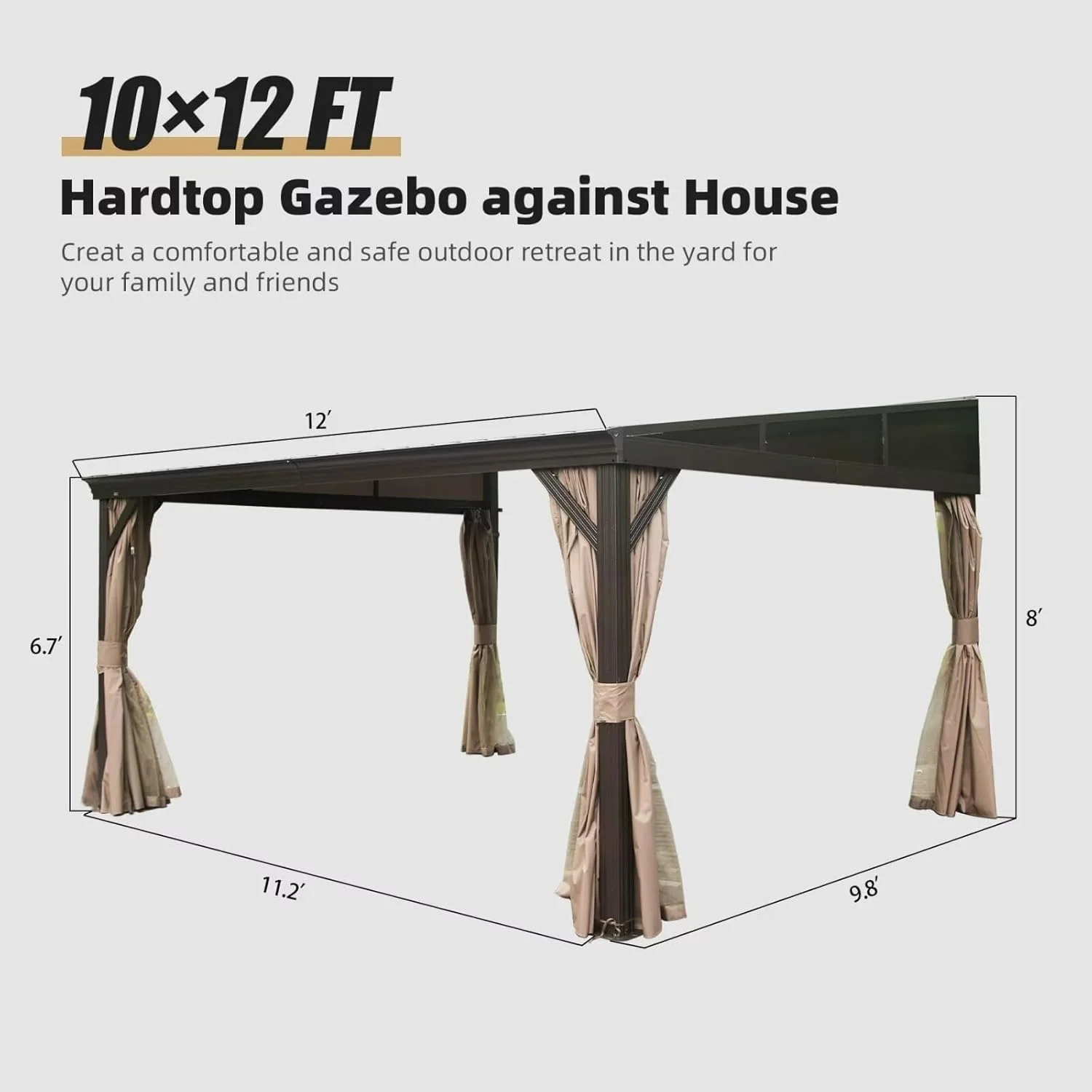 TOTAL Outdoor 10'x12' All-Season Sunroom Gazebo with Steel Roof, PVC Screen, Front & Side Door, Brown - Image 41