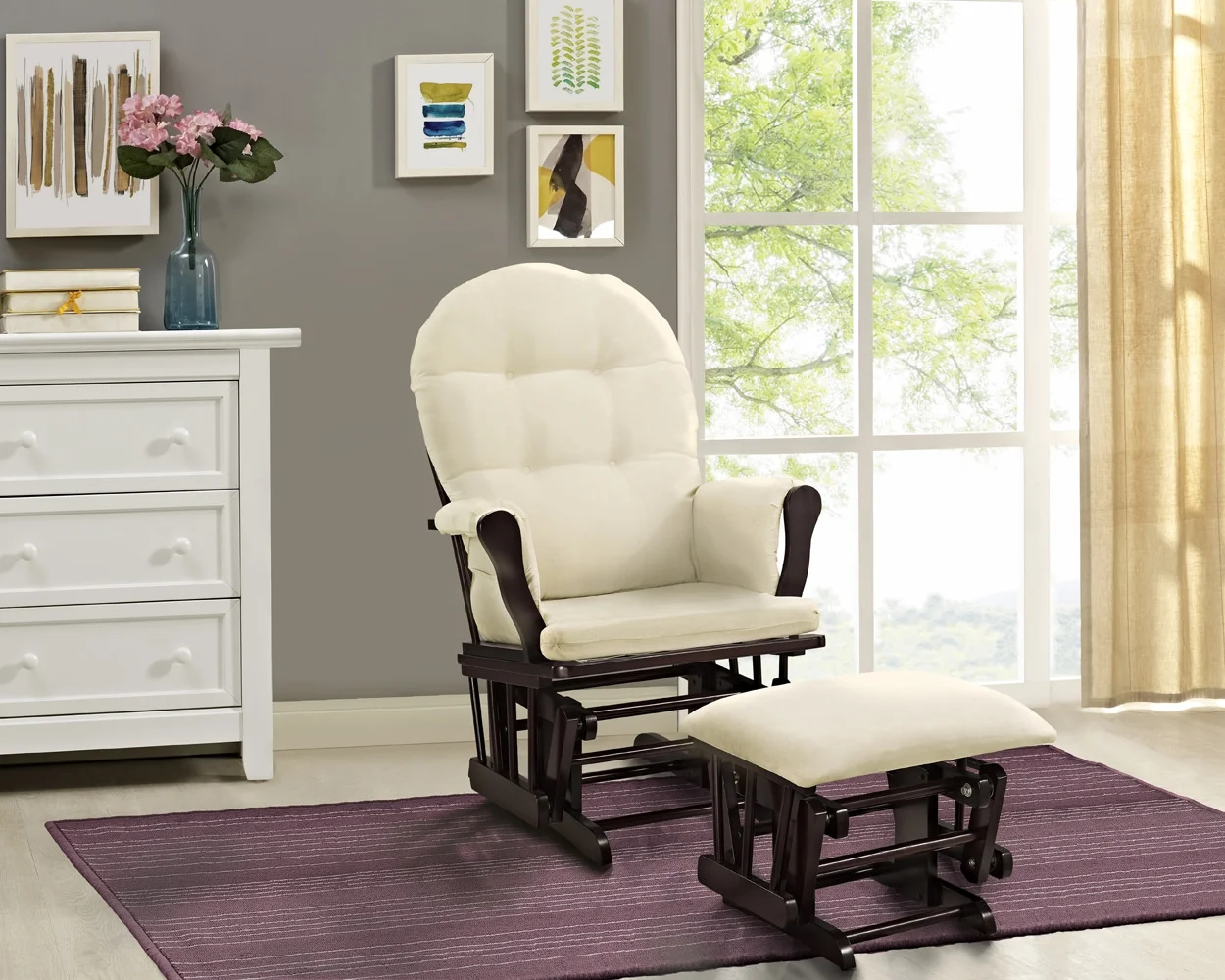Angel Line Windsor Glider and Ottoman, Natural Finish with Gray Cushions - Image 50