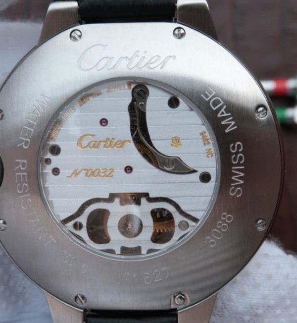 Replica Cartier Ballon Bleu Tourbillon SS Diamond Bezel Black Leather Strap - Top club