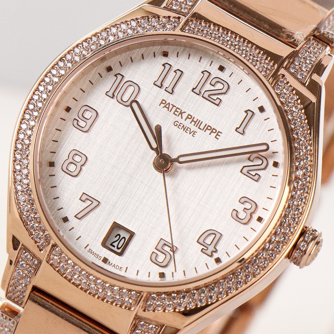 Fake Diamond Watch Replica Patek Philippe Twenty~4 Ladies Rose Gold Silver Dial 7300/1201R-001(1:1 replica) - Top club