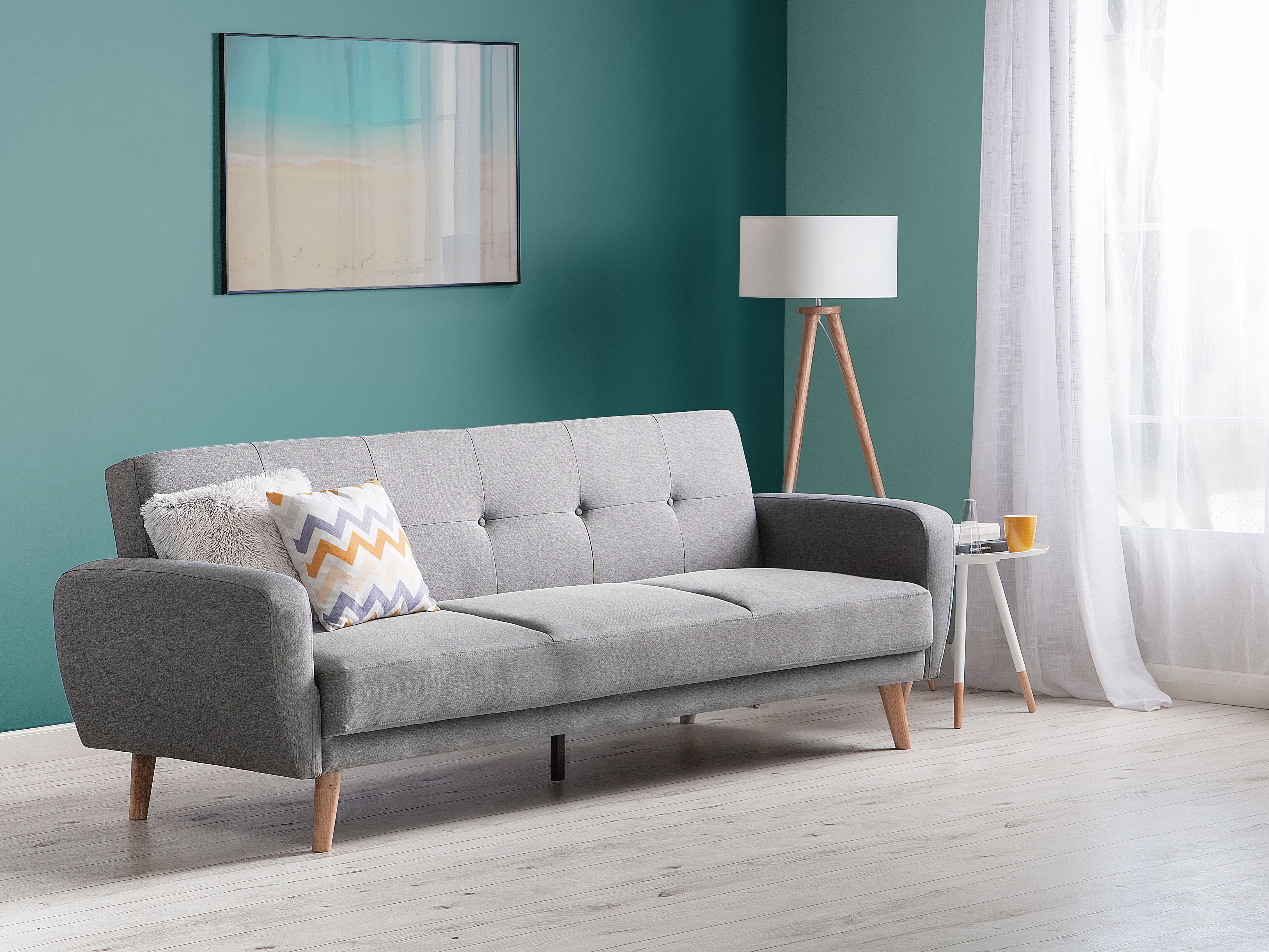 Sofa Bed 3 Seater FLORLI Fabric Light Grey