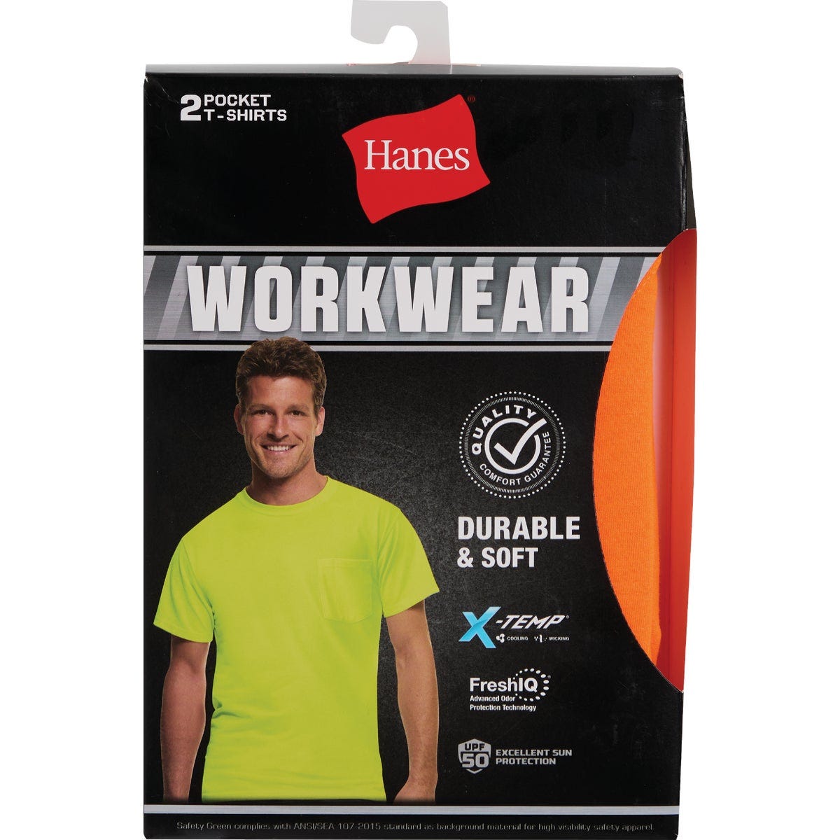 Hanes Men's Large Safety Orange Workwear T-Shirt (2-Pack)