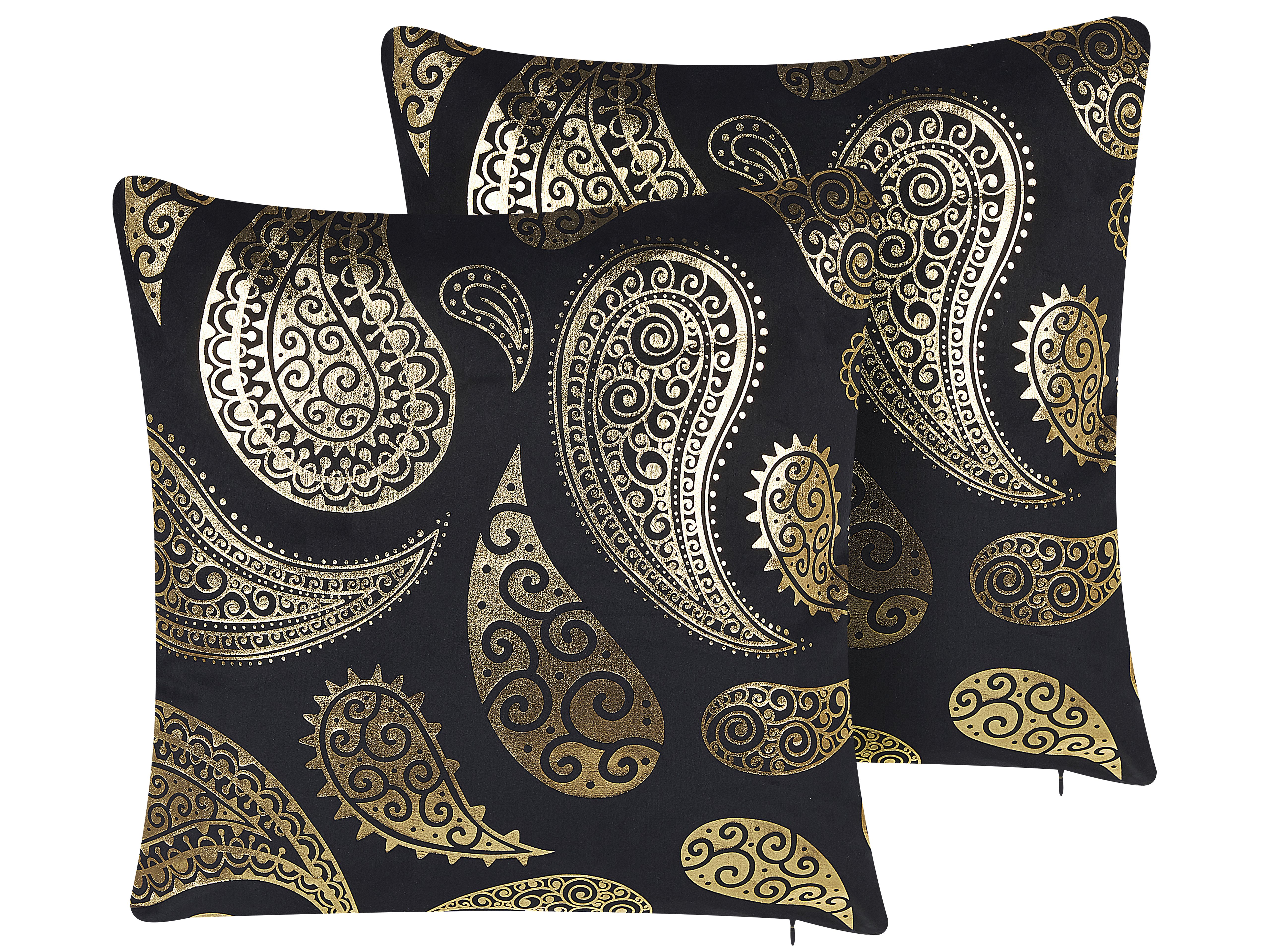 Set of 2 Decorative Cushions URSINIA Velvet 45 x 45 cm Gold Oriental Pattern