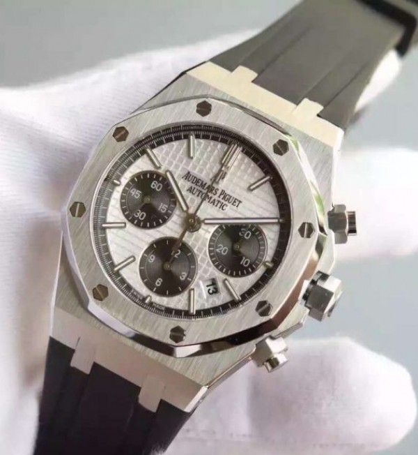 Replica Audemars Piguet Royal Oak Chronograph SS White Dial Rubber Strap A7750 - Elite Watch Atelier