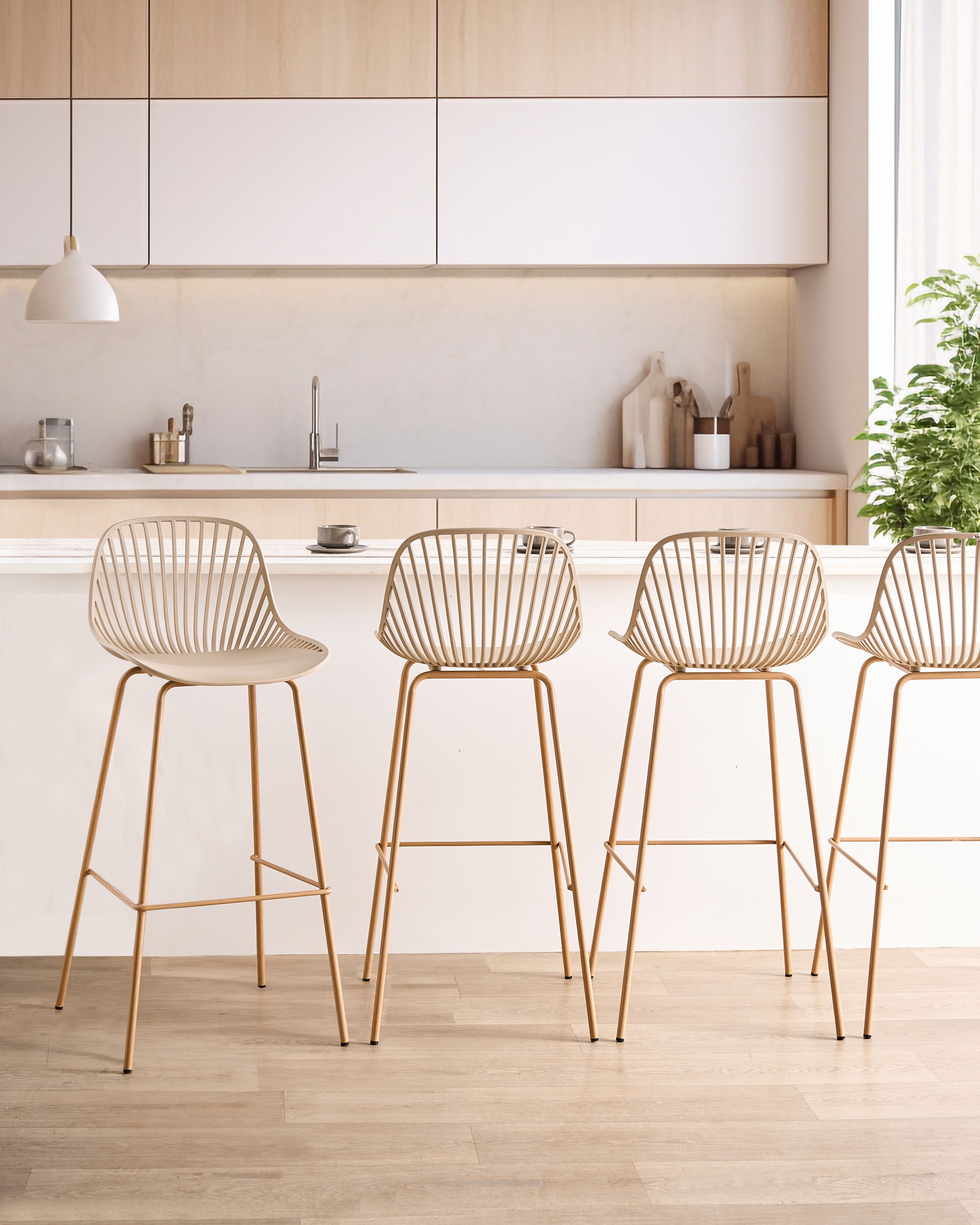 Set of 4 Bar Chairs KLEVE Beige