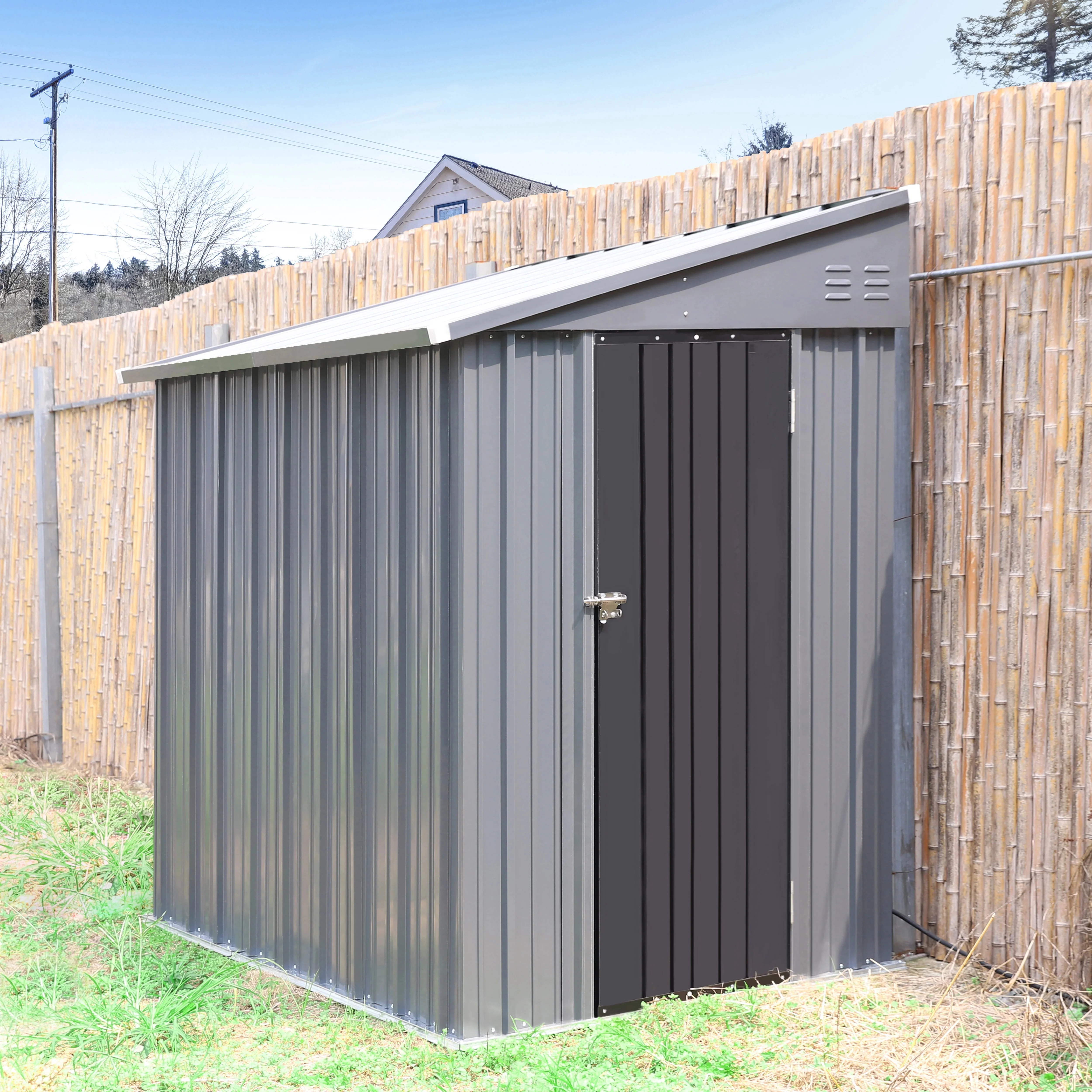 VEIKOUS Outdoor Lean-To Storage Shed 8' x 4', Grey - Image 4 VEIKOUS Outdoor Lean-To Storage Shed 8' x 4', Grey - Image 4