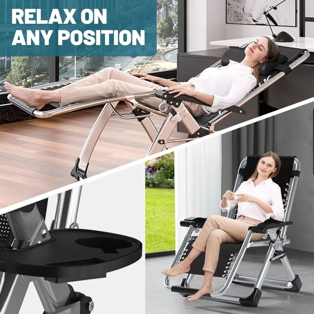 NAIZEA 2 Pack Zero Gravity Chair, Foldable Portable Lawn Recliner with Cushion, Headrest, Cup Holder, Black - Image 51