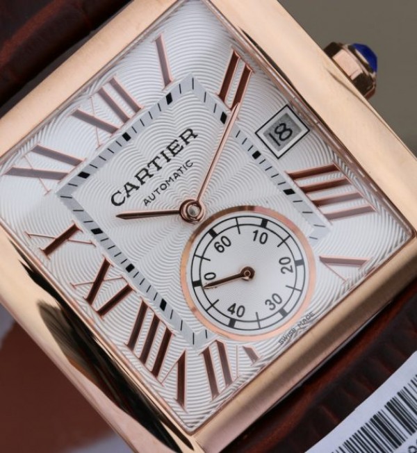 Replica Cartier Tank MC RG White Dial RG Mark Brown Leather Strap - Elite Watch Atelier