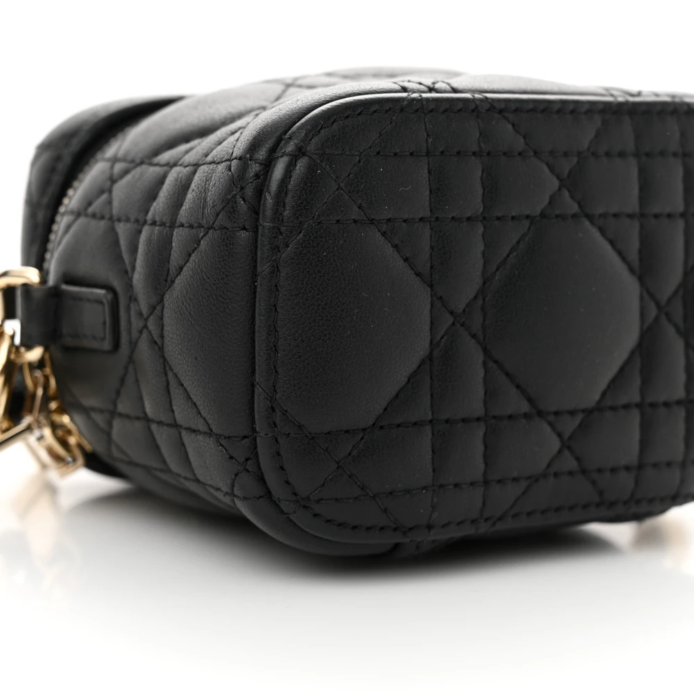 Dior Black Cannage Lambskin Leather Micro Lady Dior Vanity Case Gold Hardware Reps1:1High-quality replica