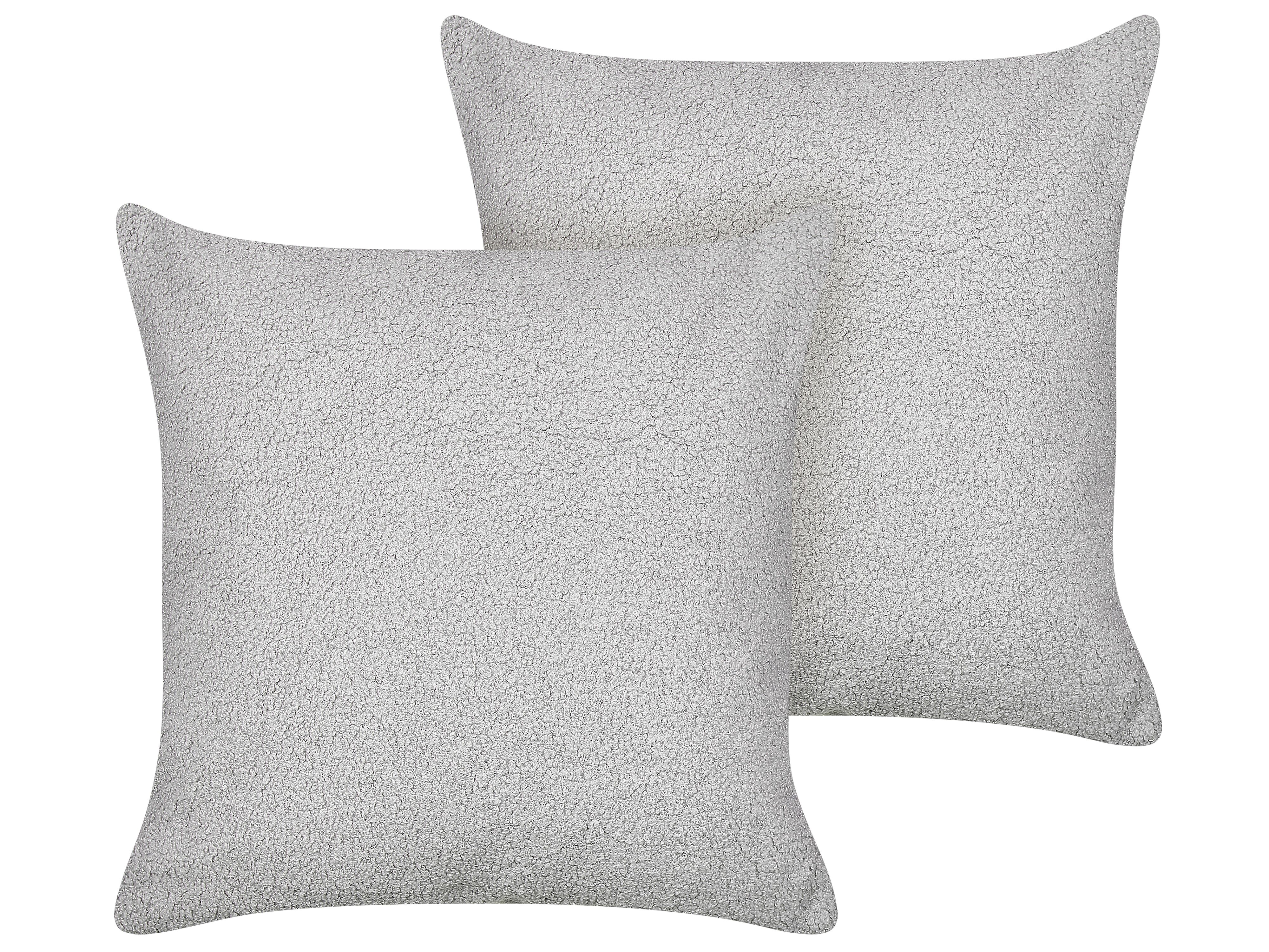 Set of 2 Decorative Cushions LEUZEA Boucle 45 x 45 cm Grey Solid