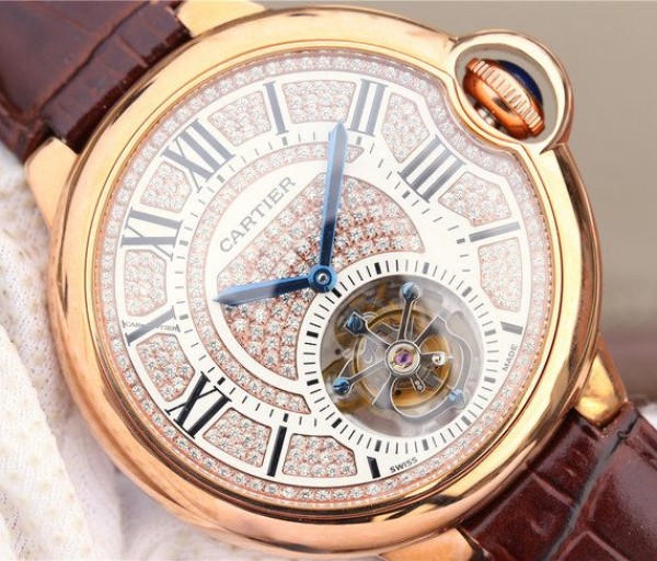 Replica Cartier Ballon Bleu de Cartier Tourbillon RG Leather Strap Diamonds Dial - Top club