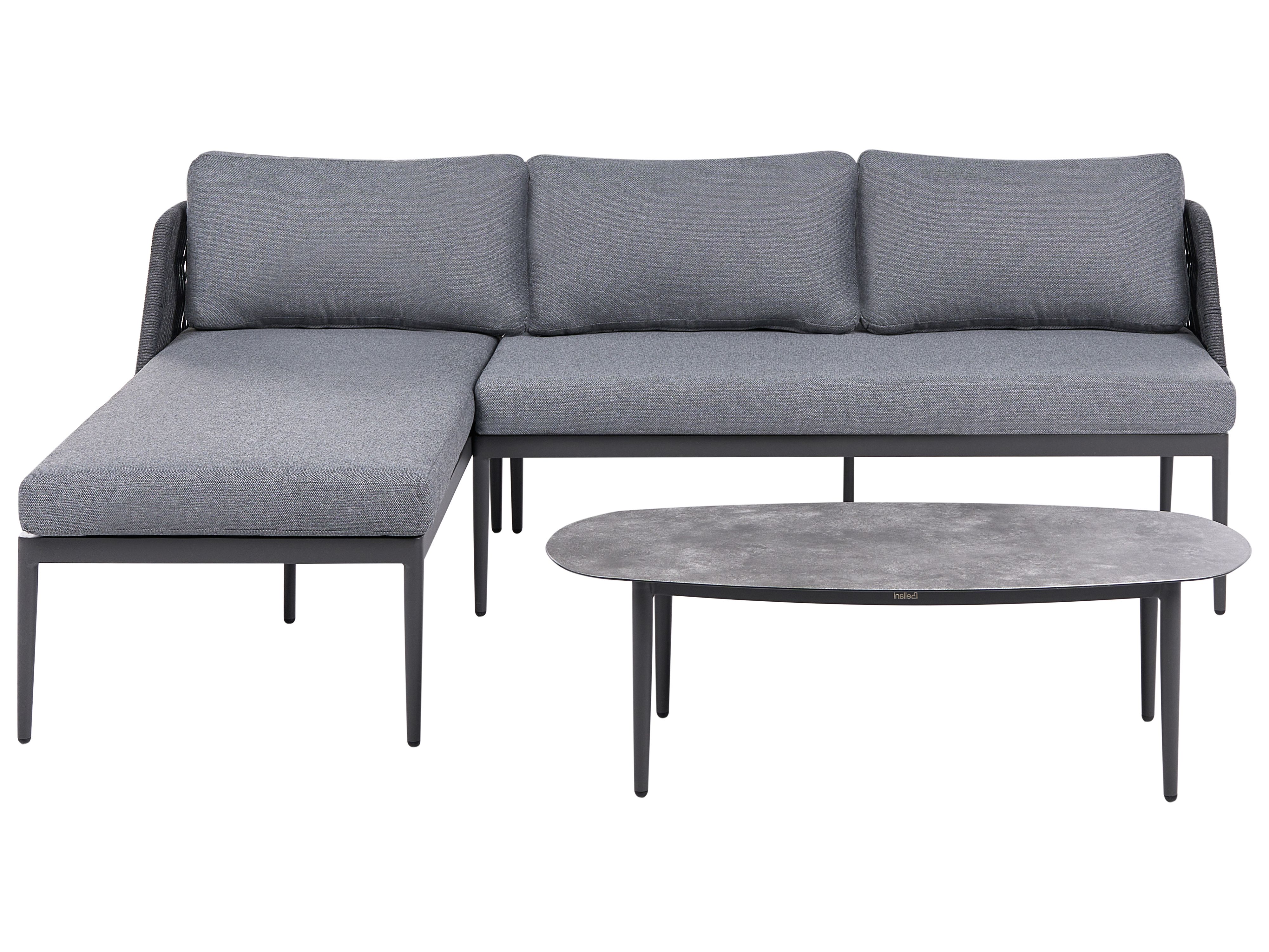 Garden Corner Sofa with Table 3 Seater LEFFE Right Hand Metal Grey